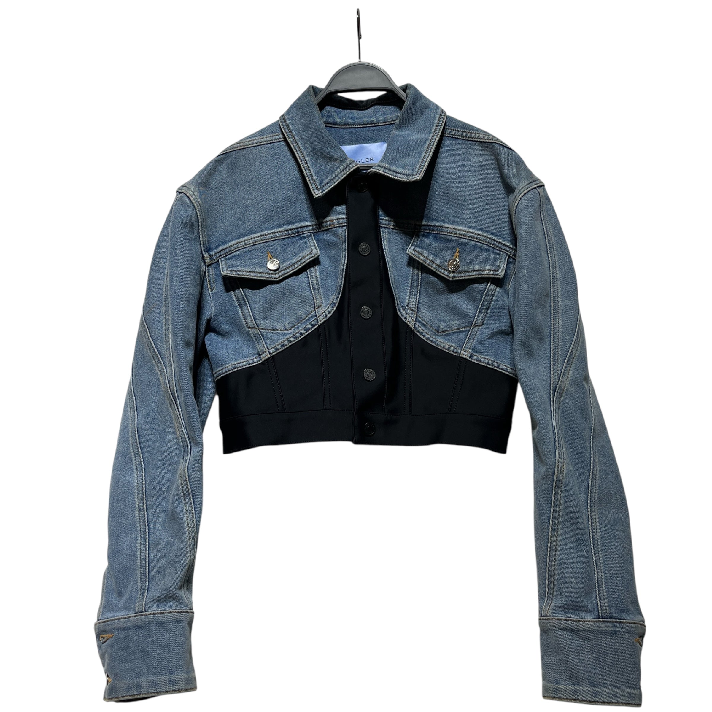 MUGLER/Denim Jkt/42/Denim/IDG/black colorblock/ cropped view 1