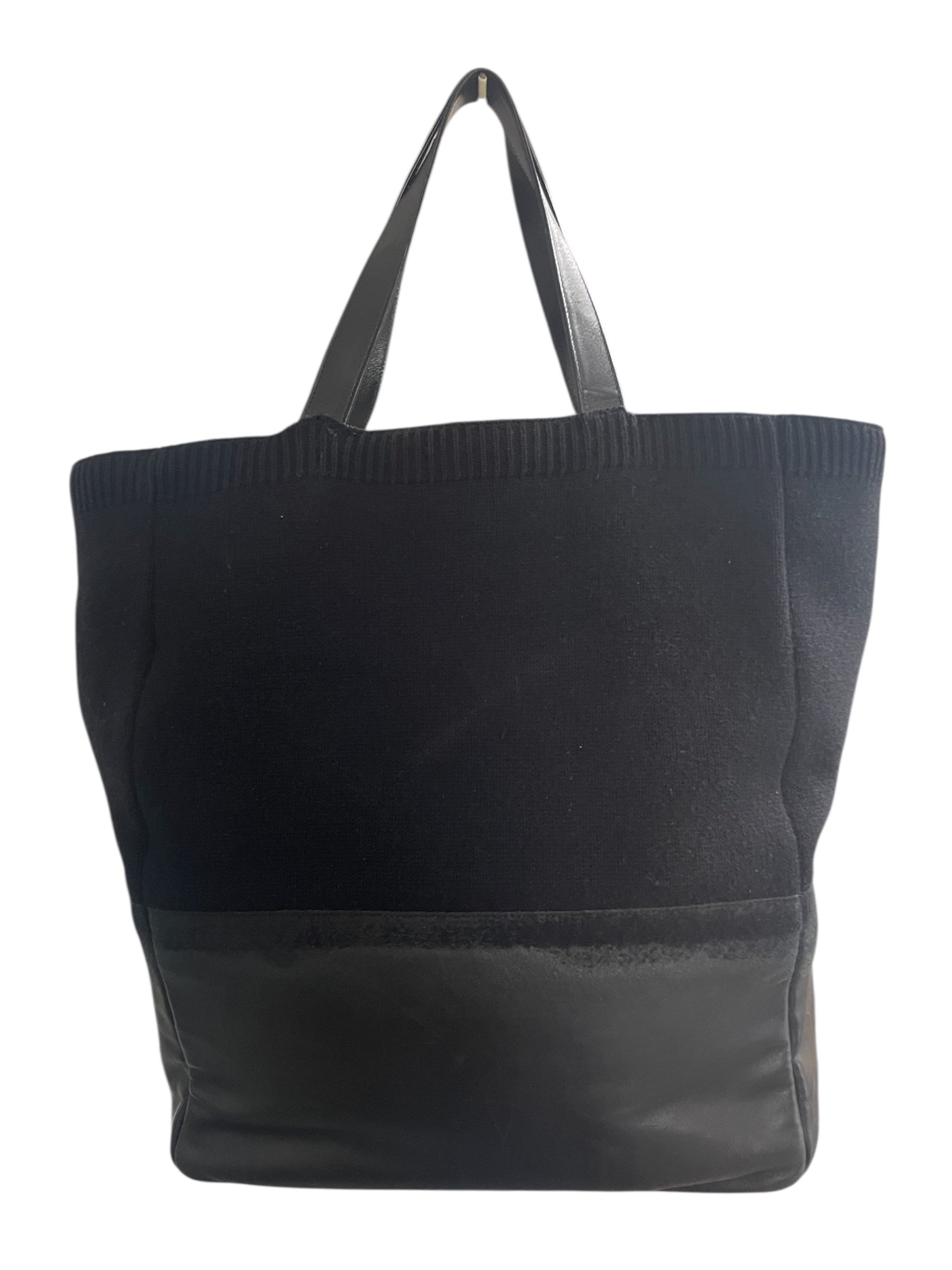CHANEL/Tote Bag/FREE/BLK/LEATHER/WOOL BLEND view 2