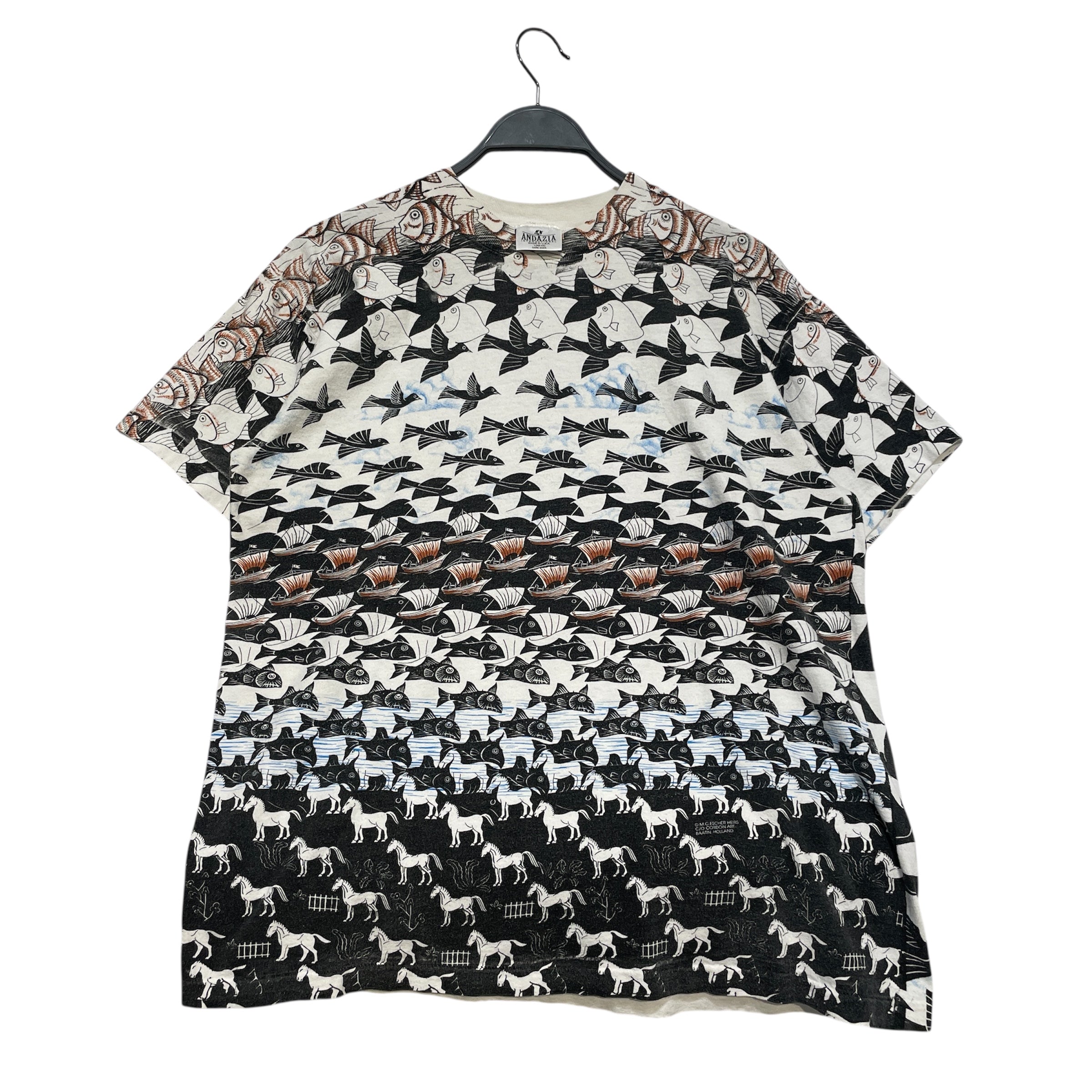 ANDAZIA/T-Shirt/L/Cotton/WHT/All Over Print/M.C. Escher 'Sky and Water' view 1