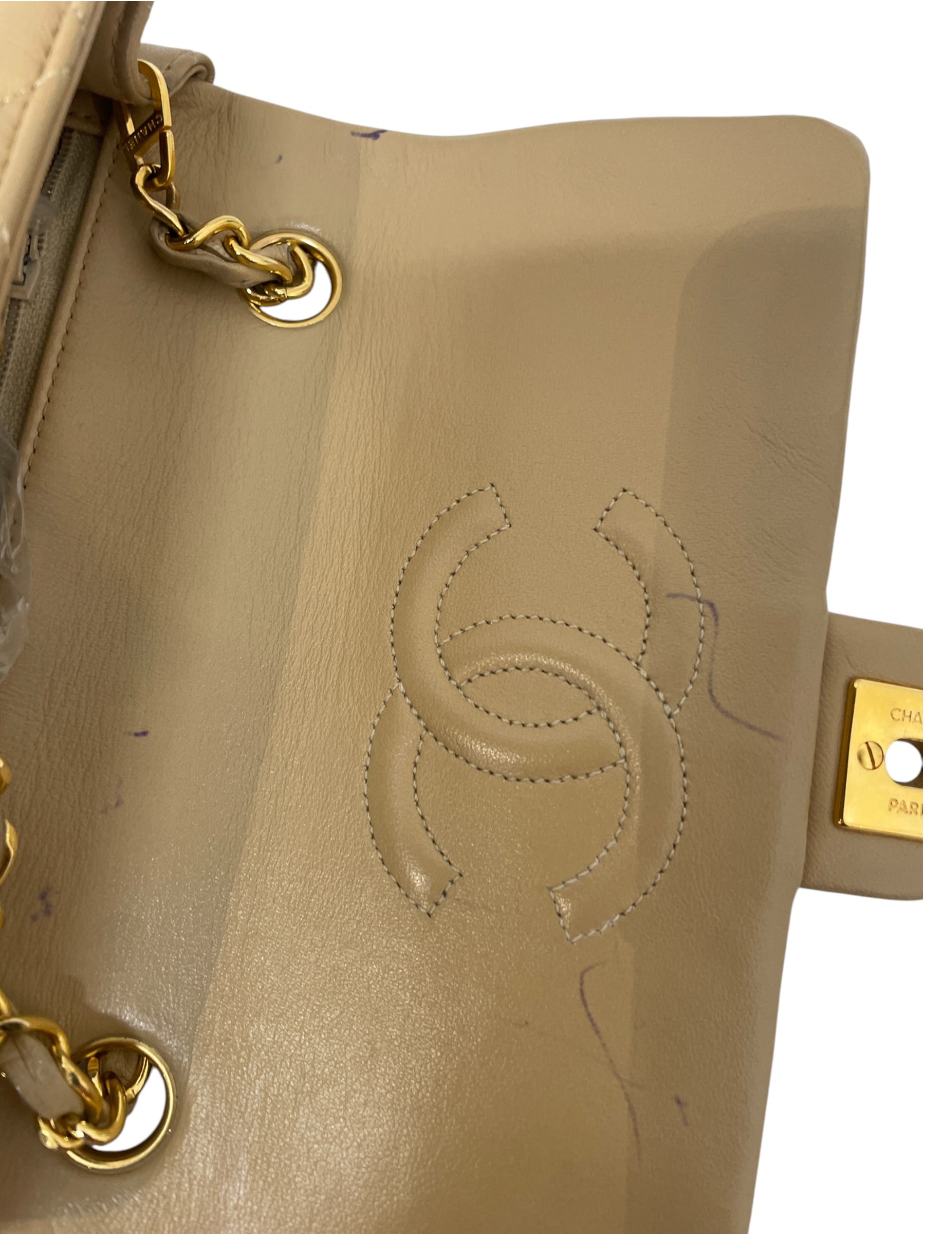 CHANEL/Cross Body Bag/Leather/Beige/quilted flap view 8
