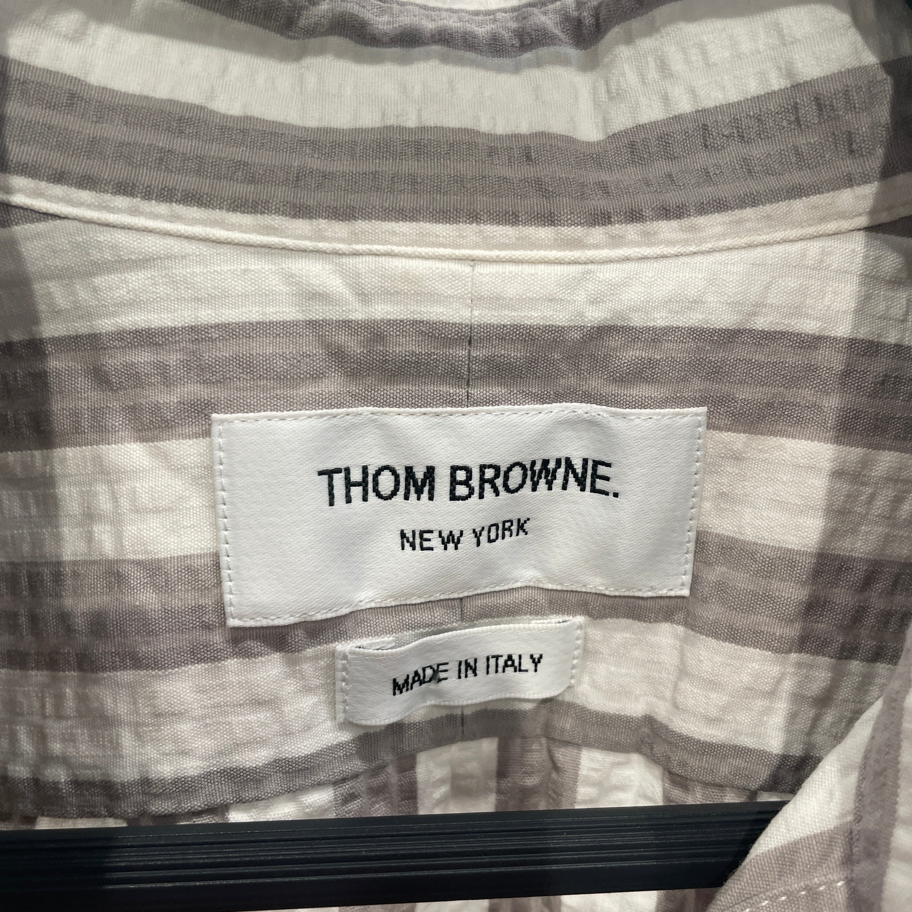 THOM BROWNE. NEW YORK/SS Shirt/42/Cotton/GRY/Stripe/TEXTURED BUTTON UP view 3