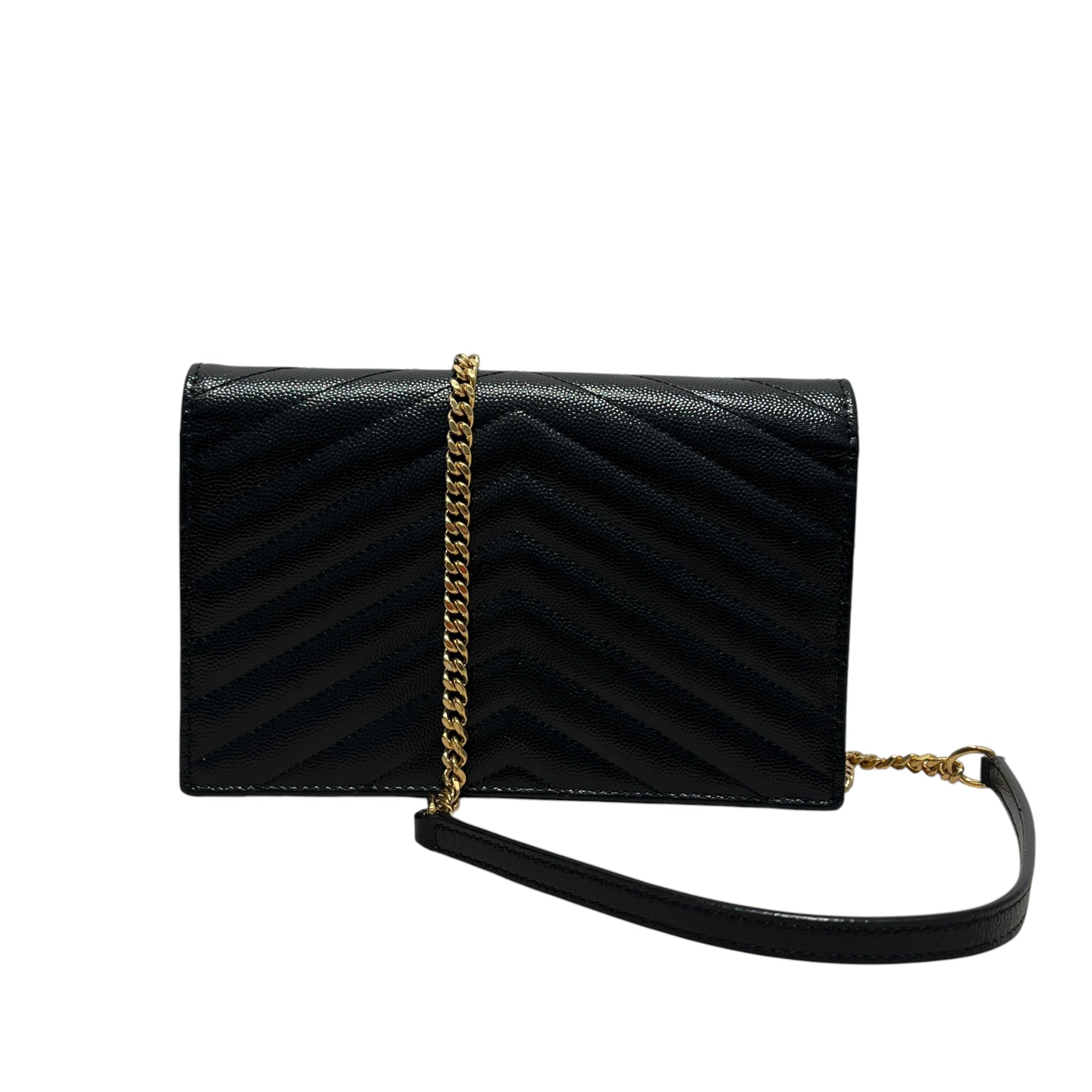SAINT LAURENT/Cross Body Bag/Leather/BLK/LEATHER ENVELOPE PEBBLE view 2