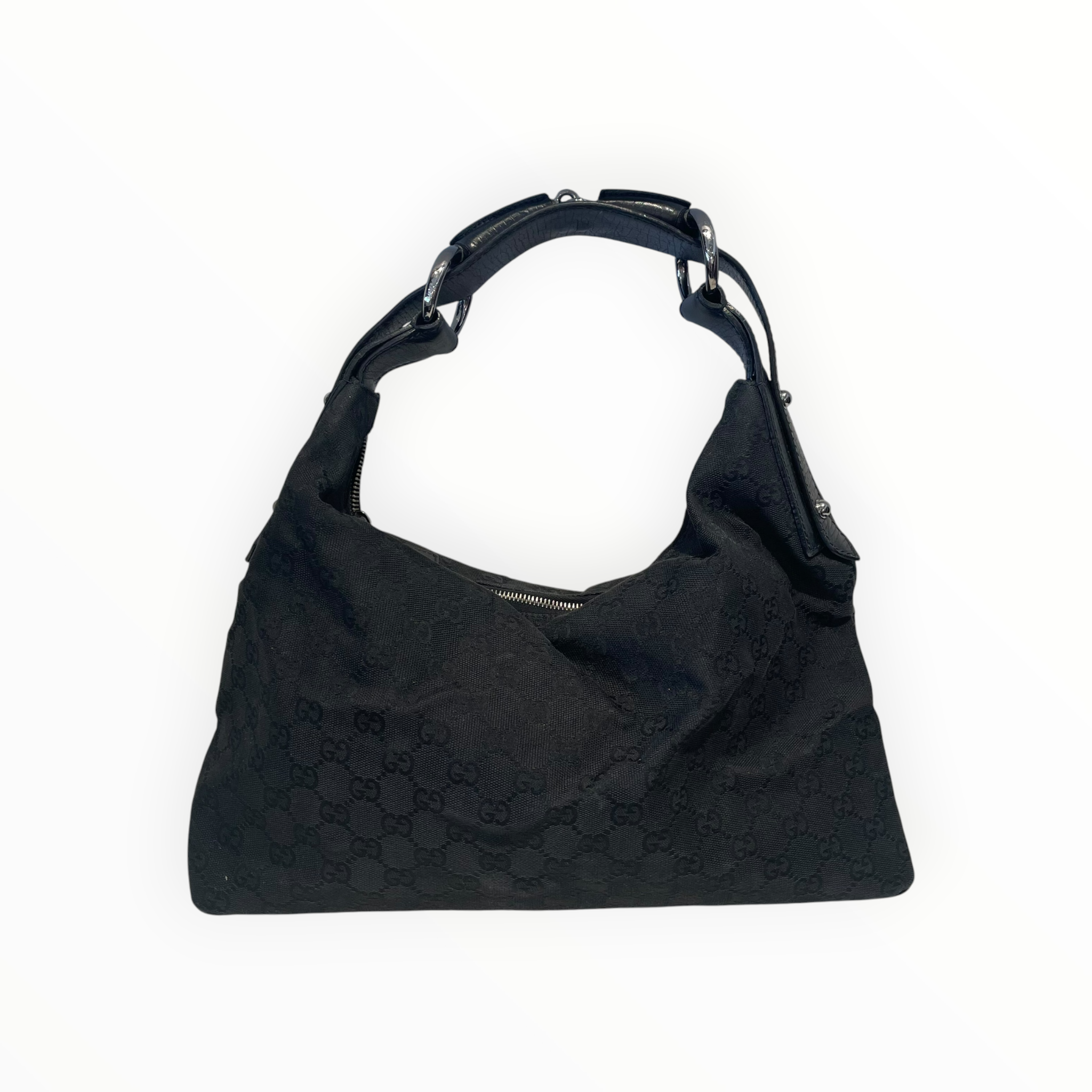 GUCCI/Hand Bag/Monogram/Nylon/BLK/Horsebit GG Canvas Hobo view 2