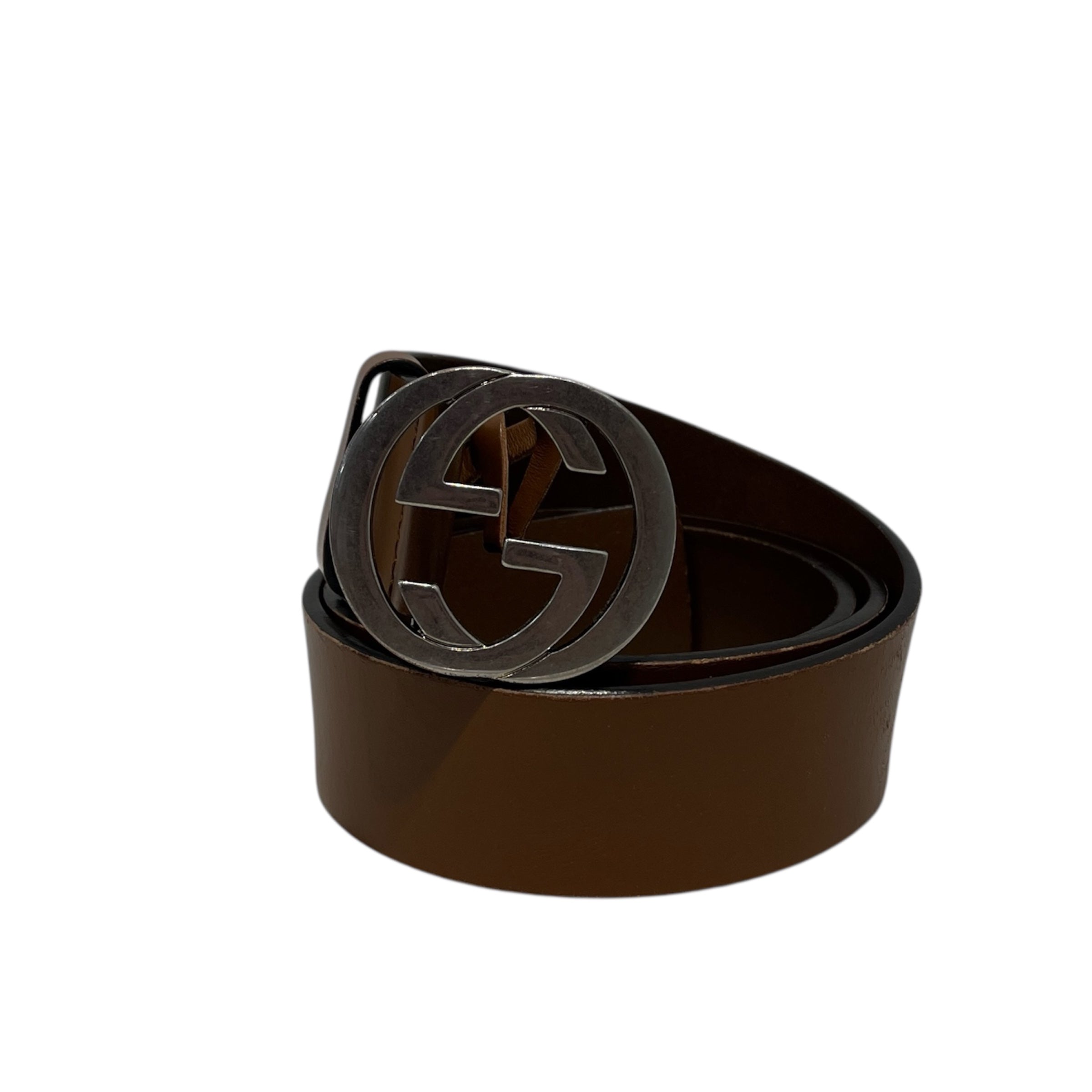 GUCCI/Belt/Leather/BRW/silver monogram logo view 1