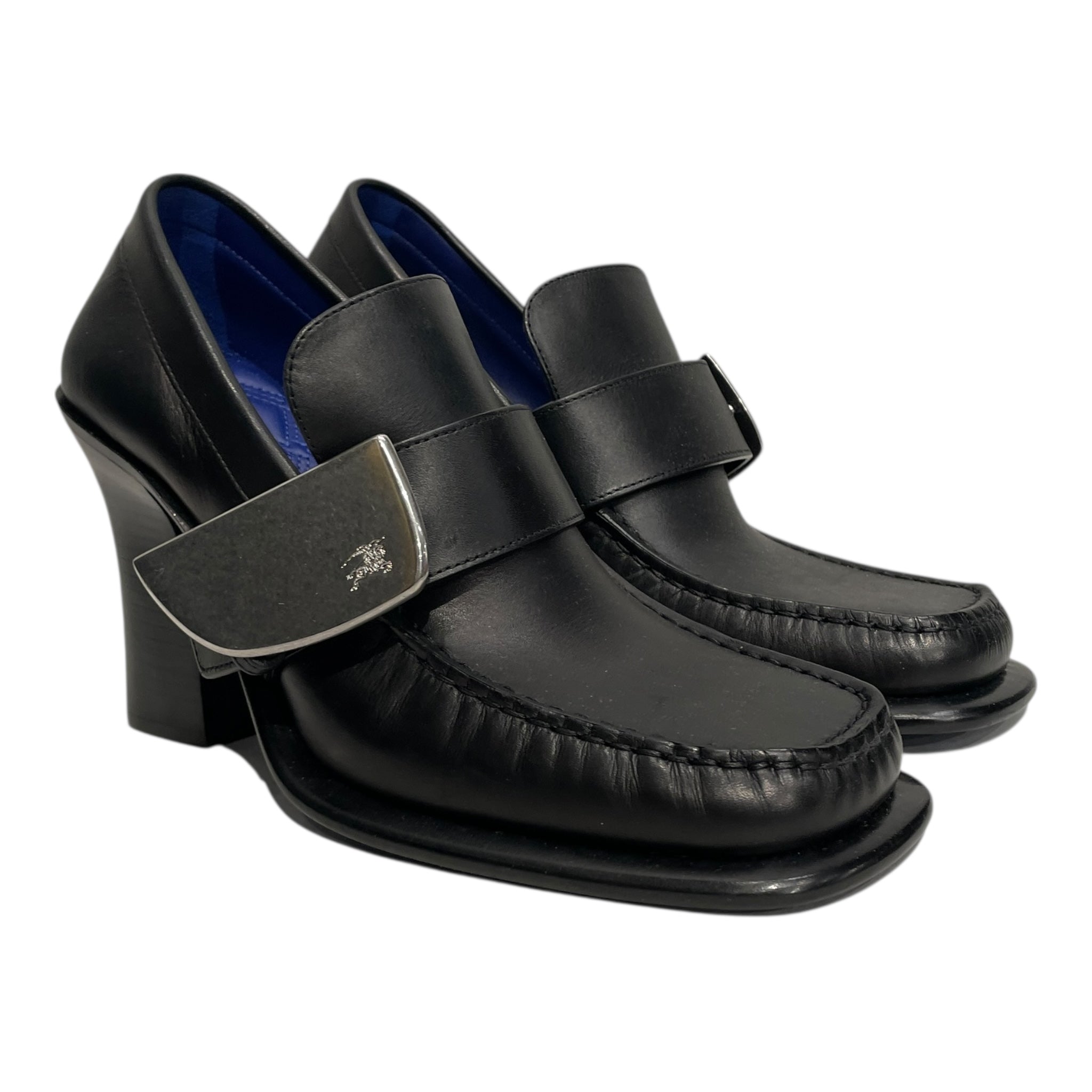 BURBERRY/Heels/EU 39/Leather/BLK/BUCKLE STRAP LOAFER HEEL view 1