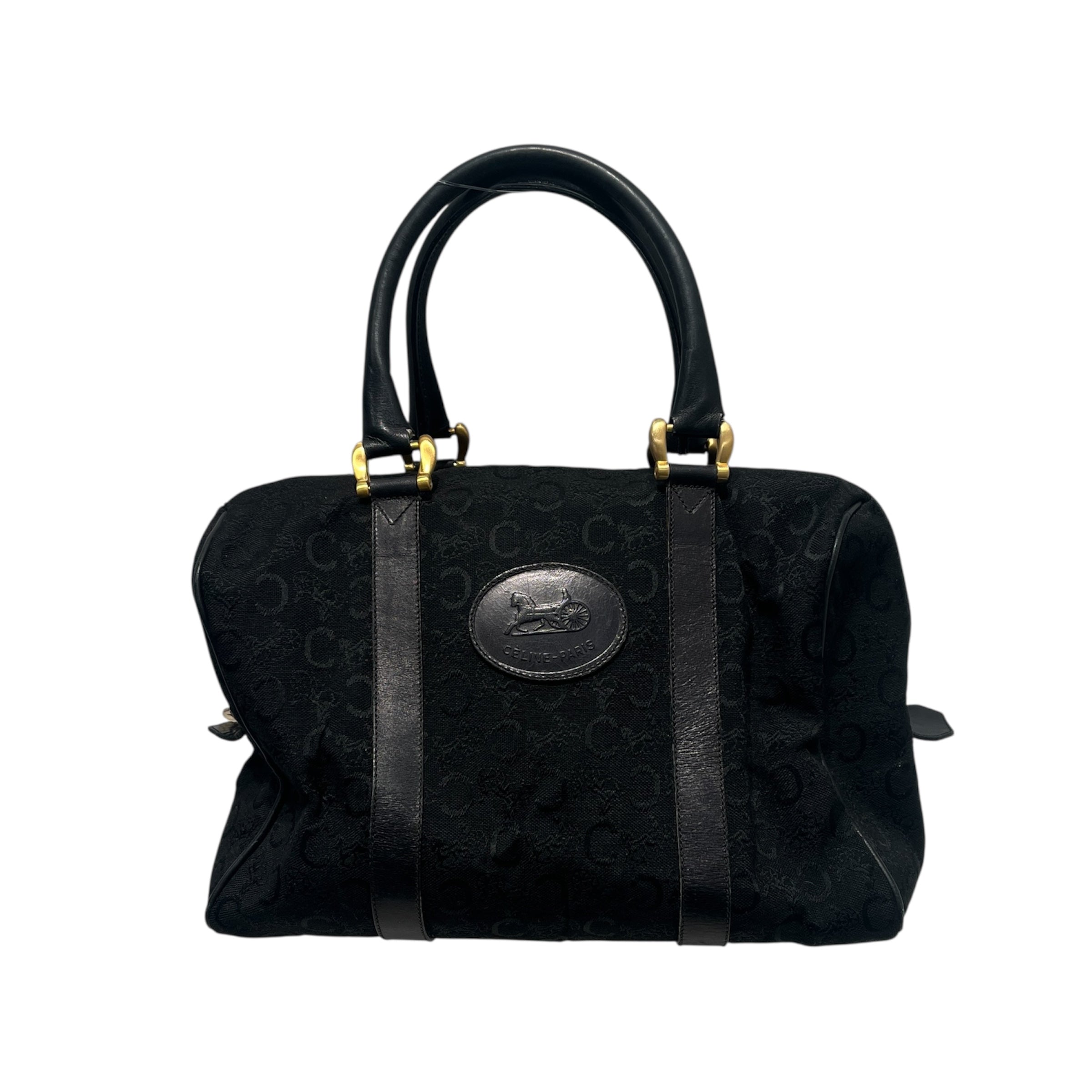 CELINE/Hand Bag/Monogram/Cotton/BLK/VINTAGE BOSTON BAG GOLD METAL view 1