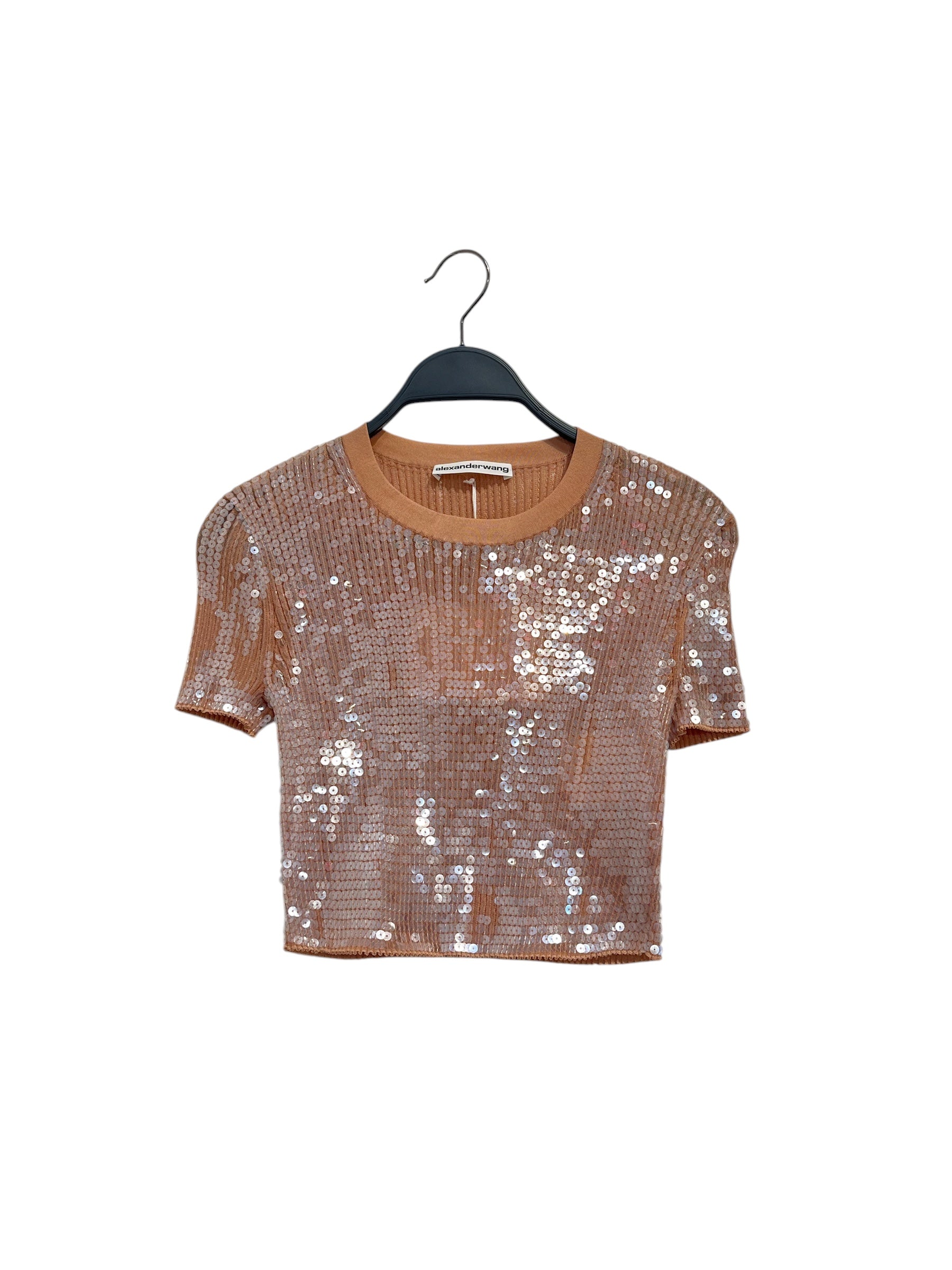 Alexander Wang/T-Shirt/S/Polyester/PNK/SEQUINED CORAL CROP TOP view 1