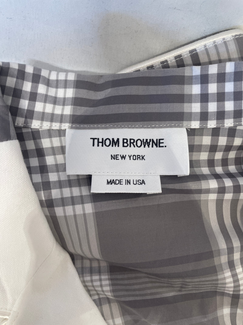 THOM BROWNE. NEW YORK/LS Shirt/2/Cotton/WHT/PLAID ON BLACK