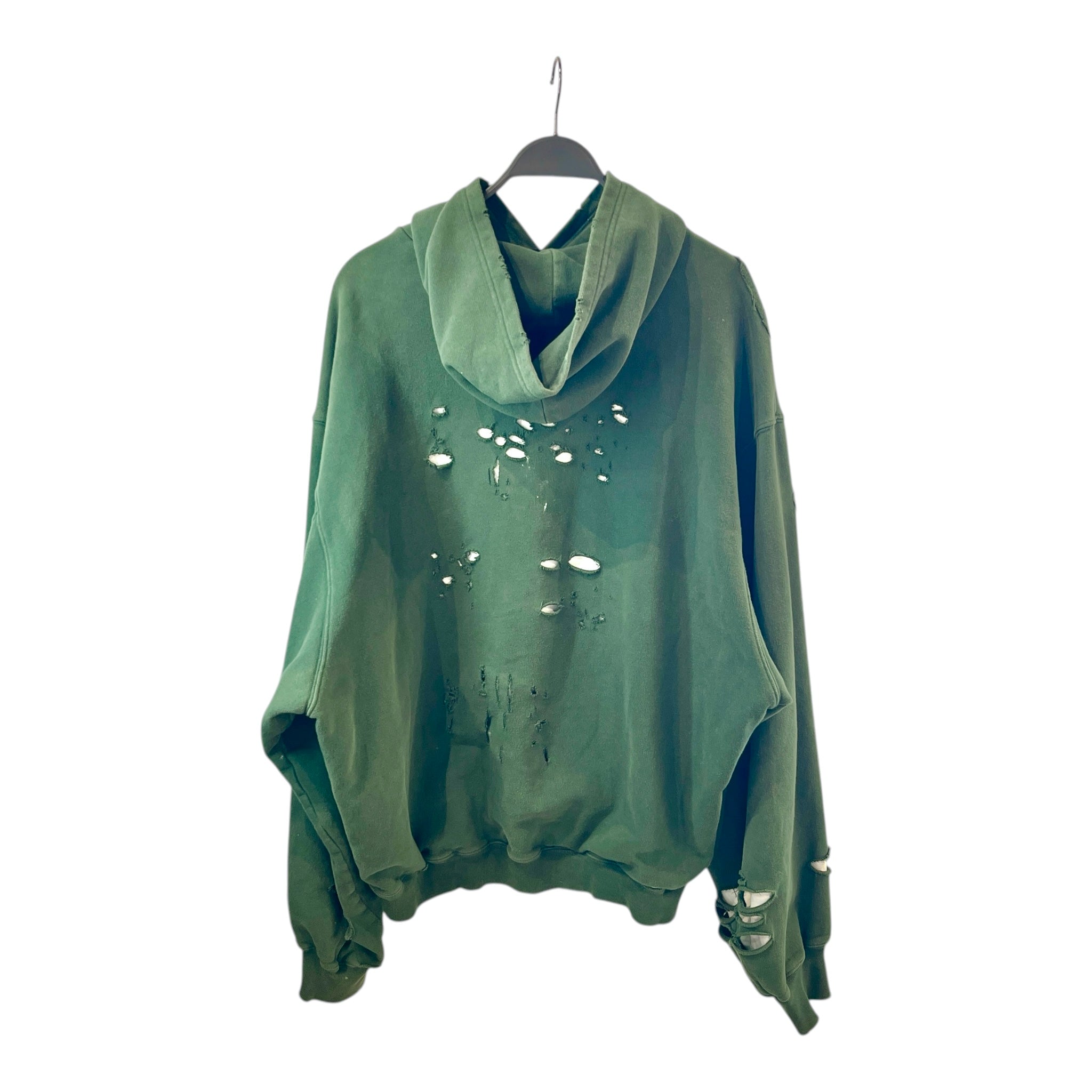 BALENCIAGA/Hoodie/S/Cotton/GRN/Distressed/DISTRESSED WITH WHITE LINING view 2