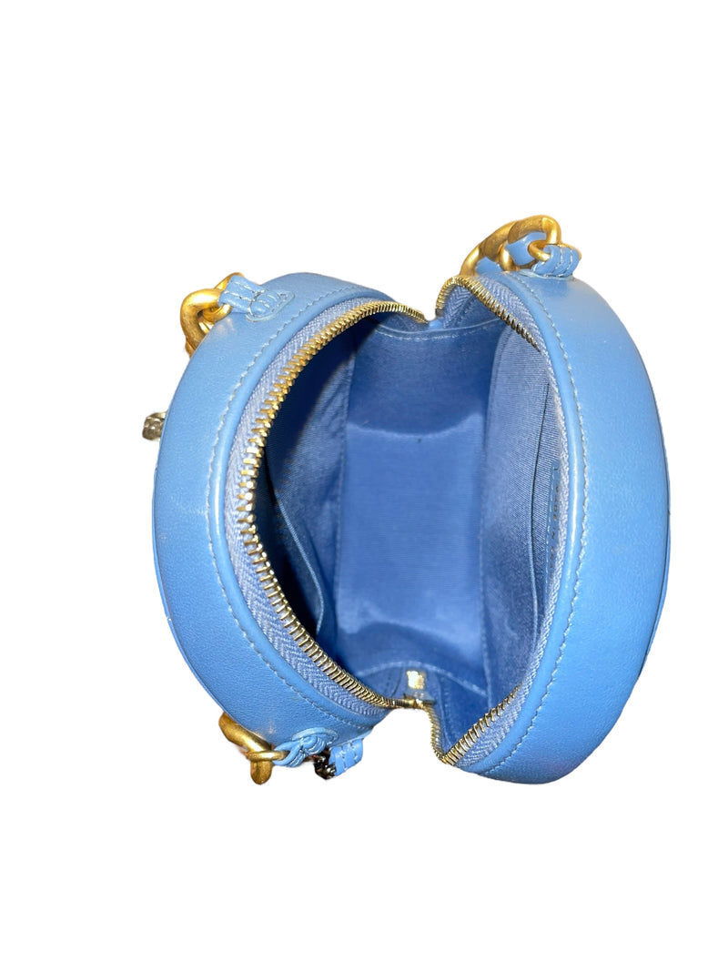 CHANEL/Pouch/Leather/BLU/ROUND CLUTCH W CHAIN
