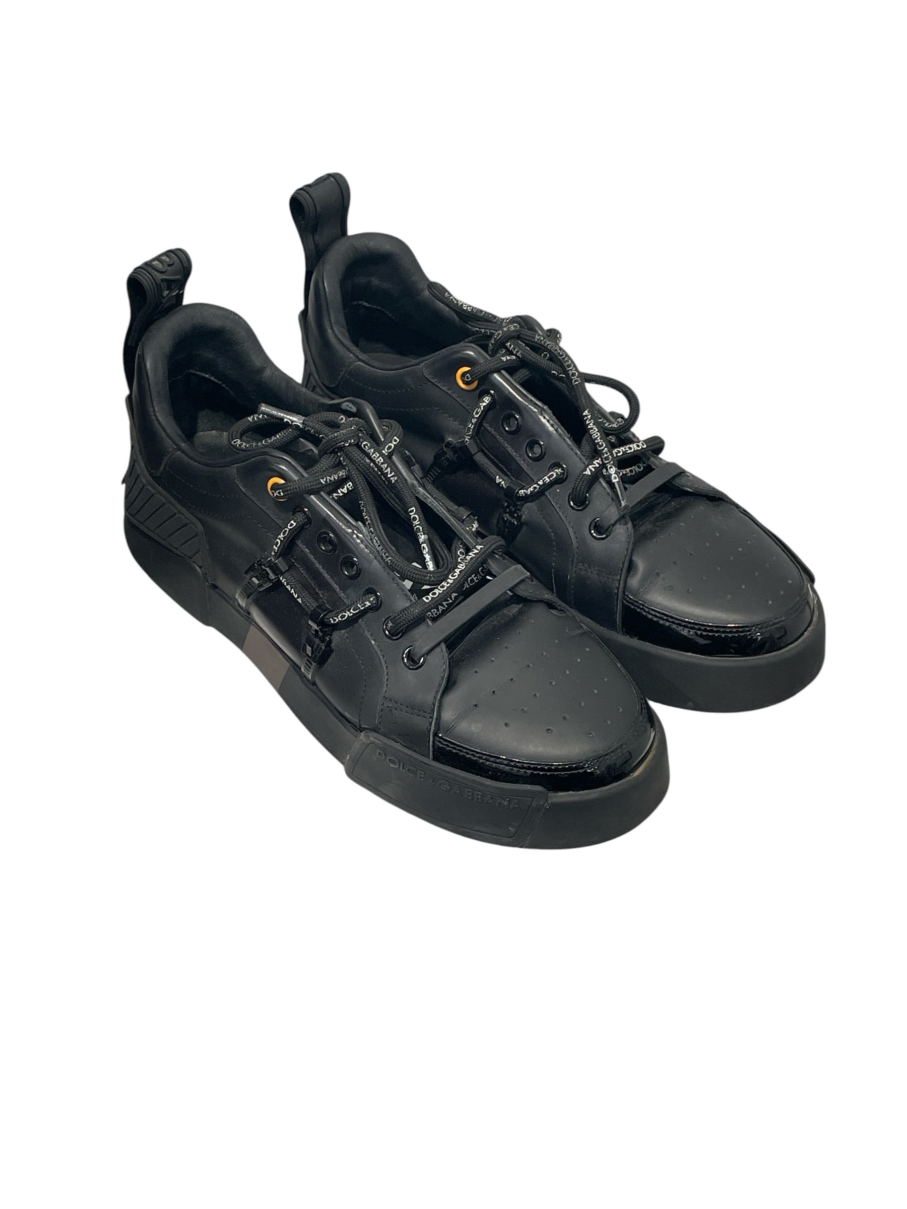 DOLCE&GABBANA/Low-Sneakers/Leather/BLK/portofino logo tongue/bak/lace view 1