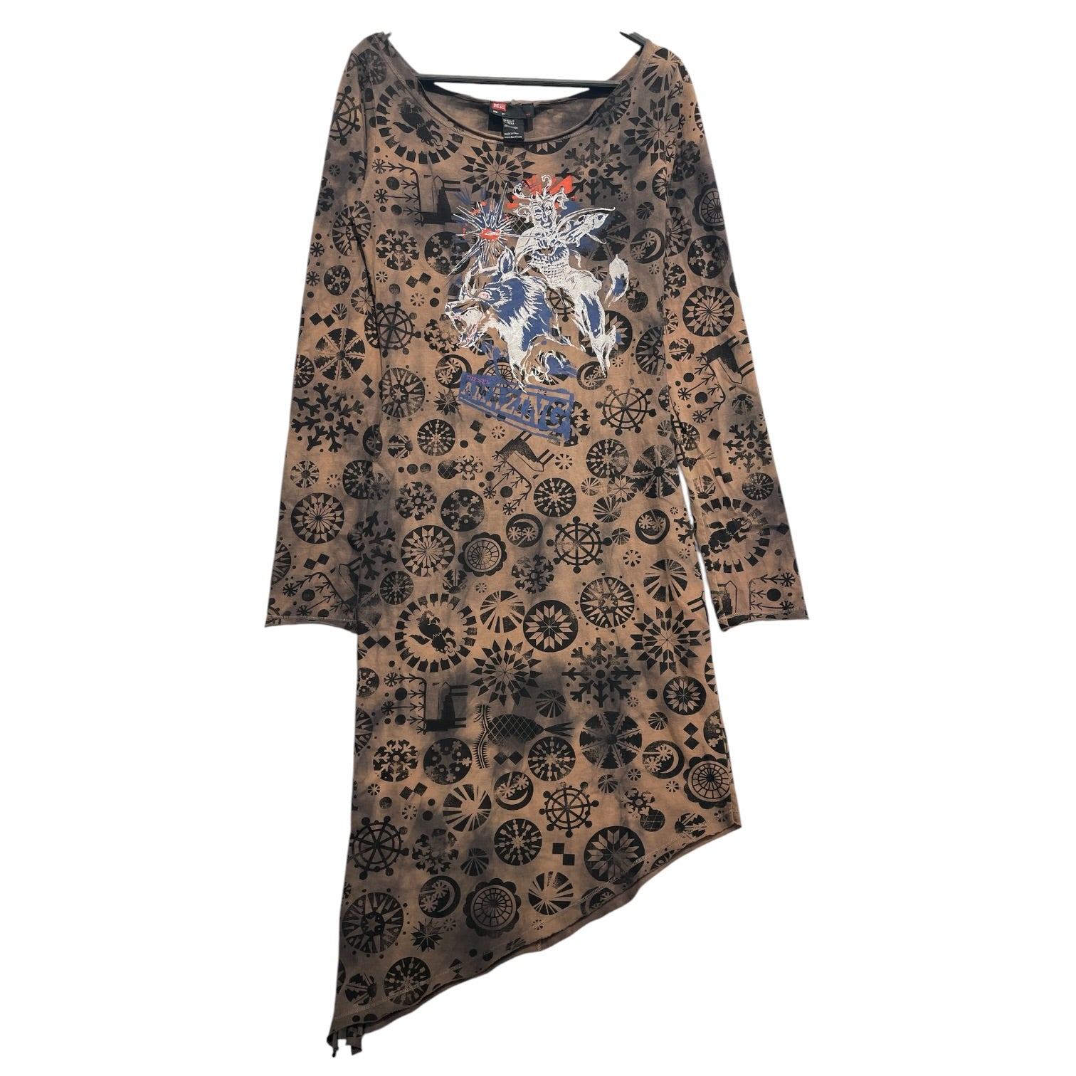 DIESEL/LS Dress/XS/All Over Print/Cotton/BRW/WHITE WOLF ARCHIVAL DRESS view 1
