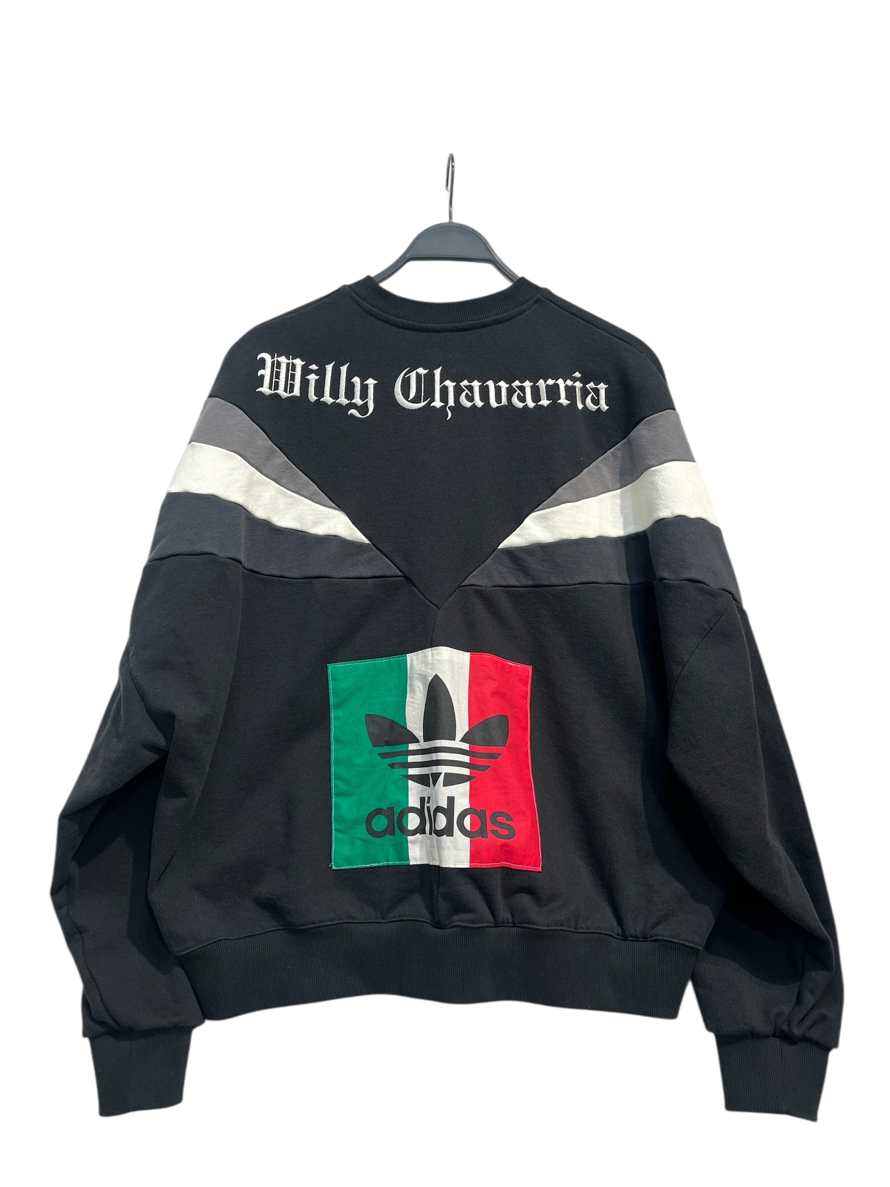 WILLY CHAVARRIA/adidas/Sweatshirt/M/Graphic/Cotton/BLK/chicano trifold flag back view 2