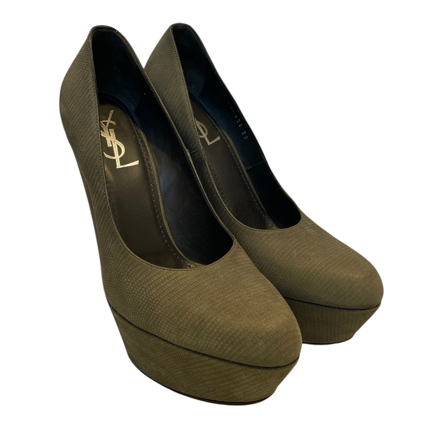 SAINT LAURENT/Heels/EU 39/Suede/GRY/Platform/TEXTURED GREY/SILVR LOGO view 1