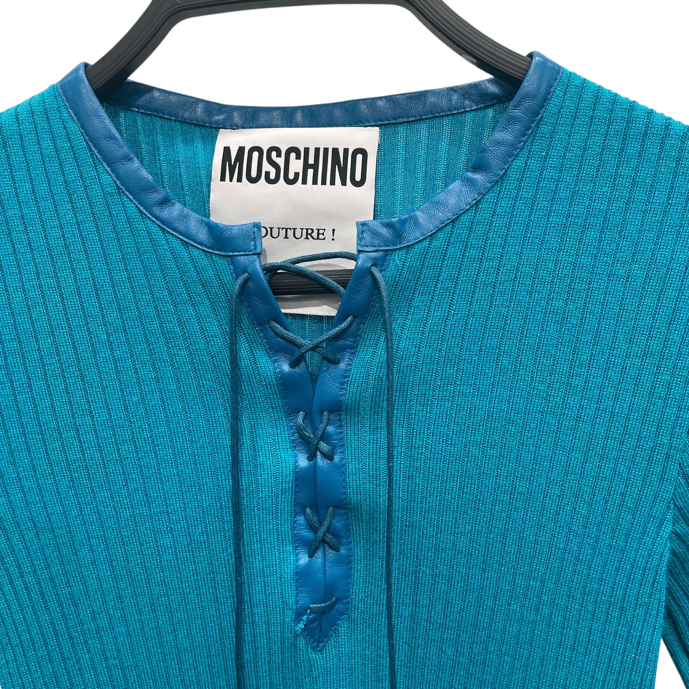 MOSCHINO/SS Blouse/Wool/BLU/RIBBED TOP, LEATHER TIE SLEEV view 5