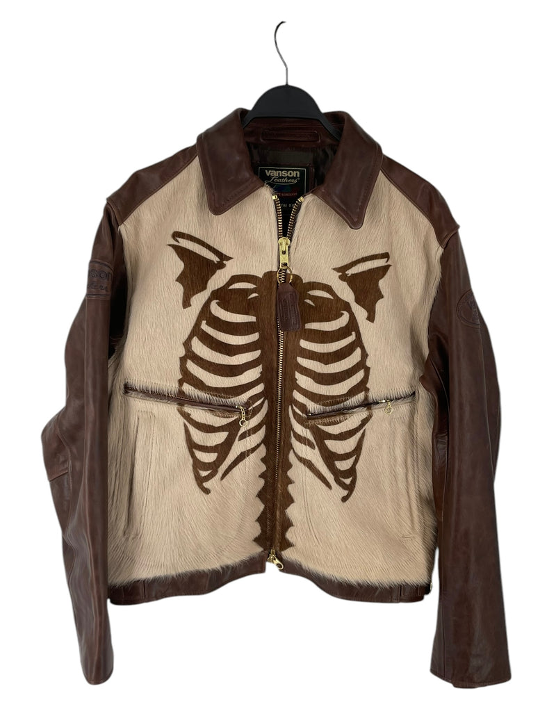 VANSON/AIME LEON DORE/Leather Jkt/XL/Leather/BRW/Graphic/SKELETON ON FUR