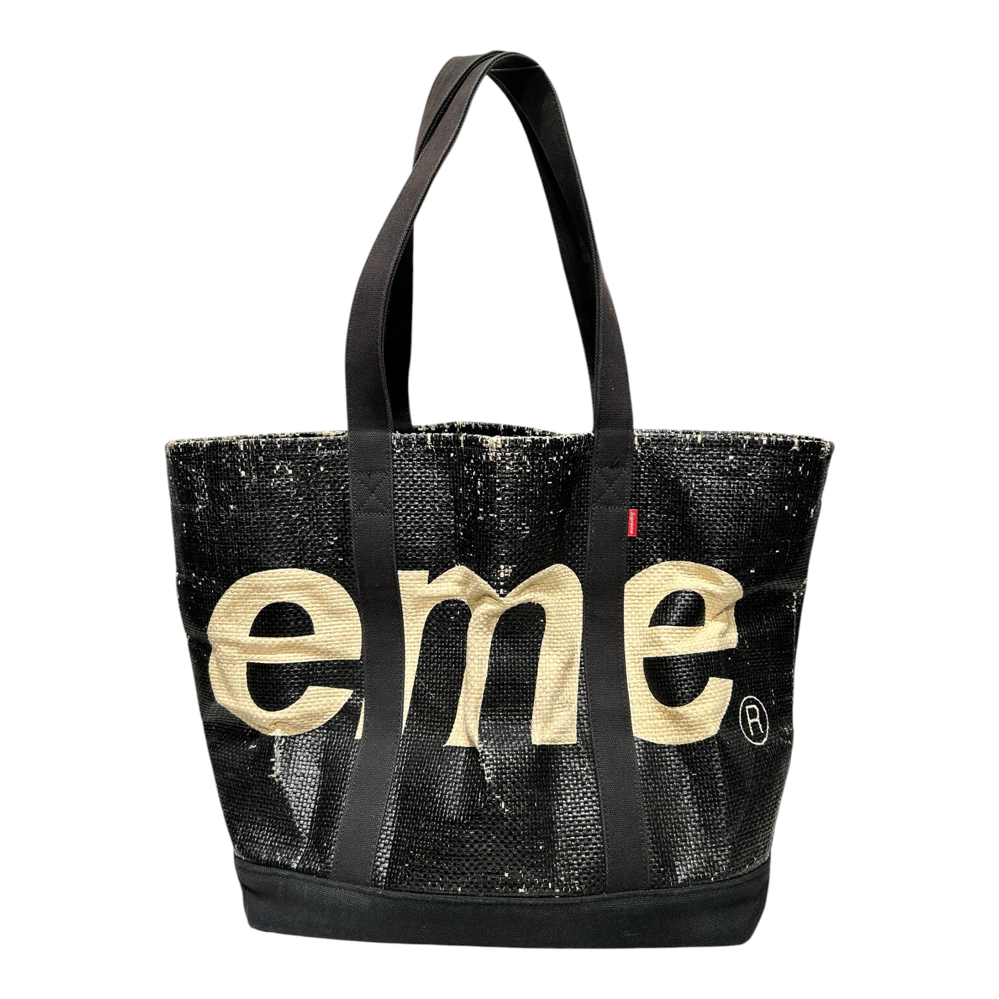 Supreme/Tote Bag/Graphic/BLK/RAFFIA WHT LOGO DISTRESS view 2