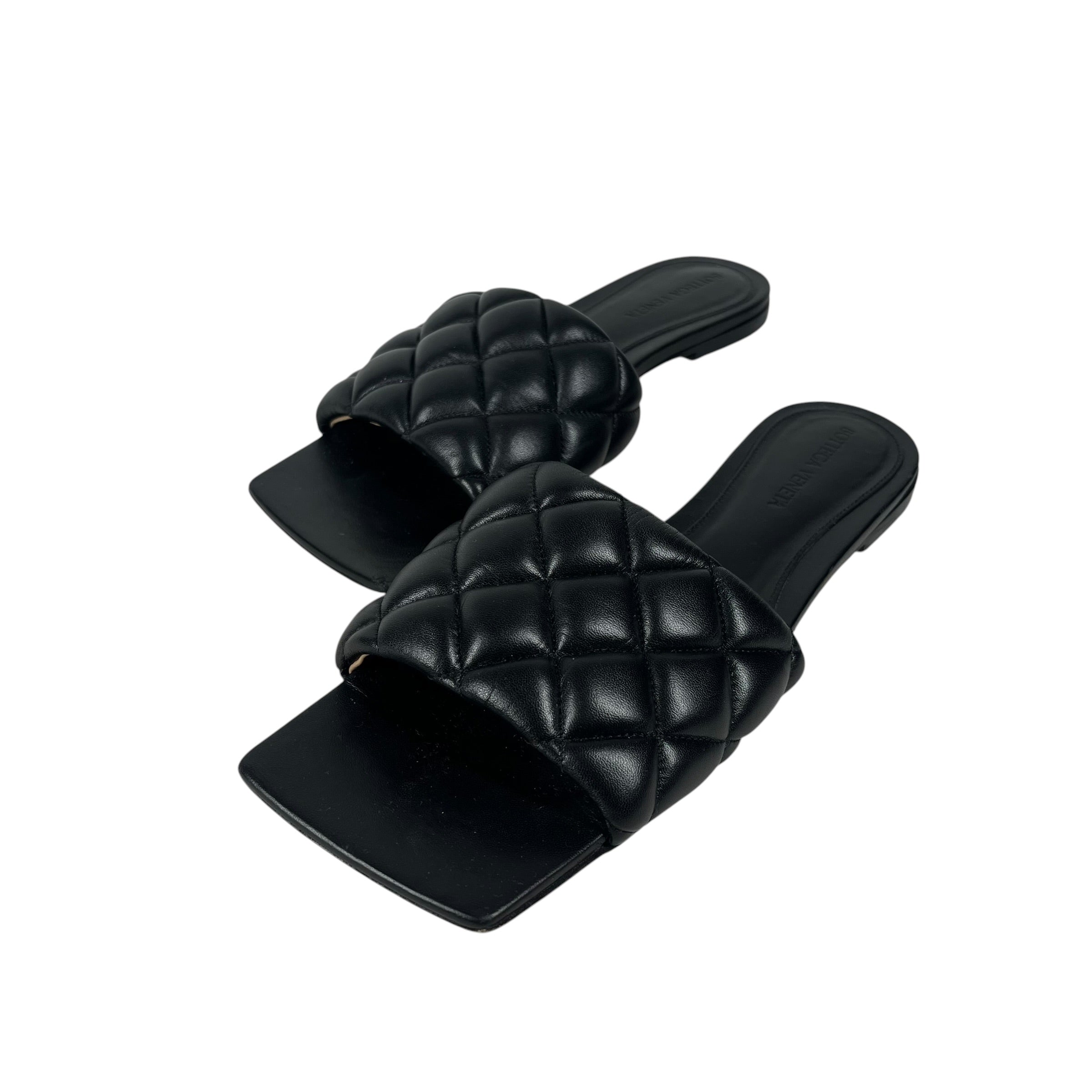 BOTTEGA VENETA/Flat Shoes/EU 37.5/Leather/BLK/Black Qyuilted Sandals view 1