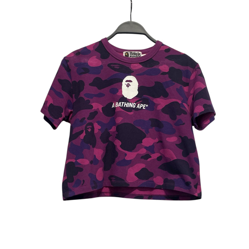A BATHING APE/T-Shirt/S/Camouflage/Cotton/PPL/LOGO+APE FRONT CROPPED TOP
