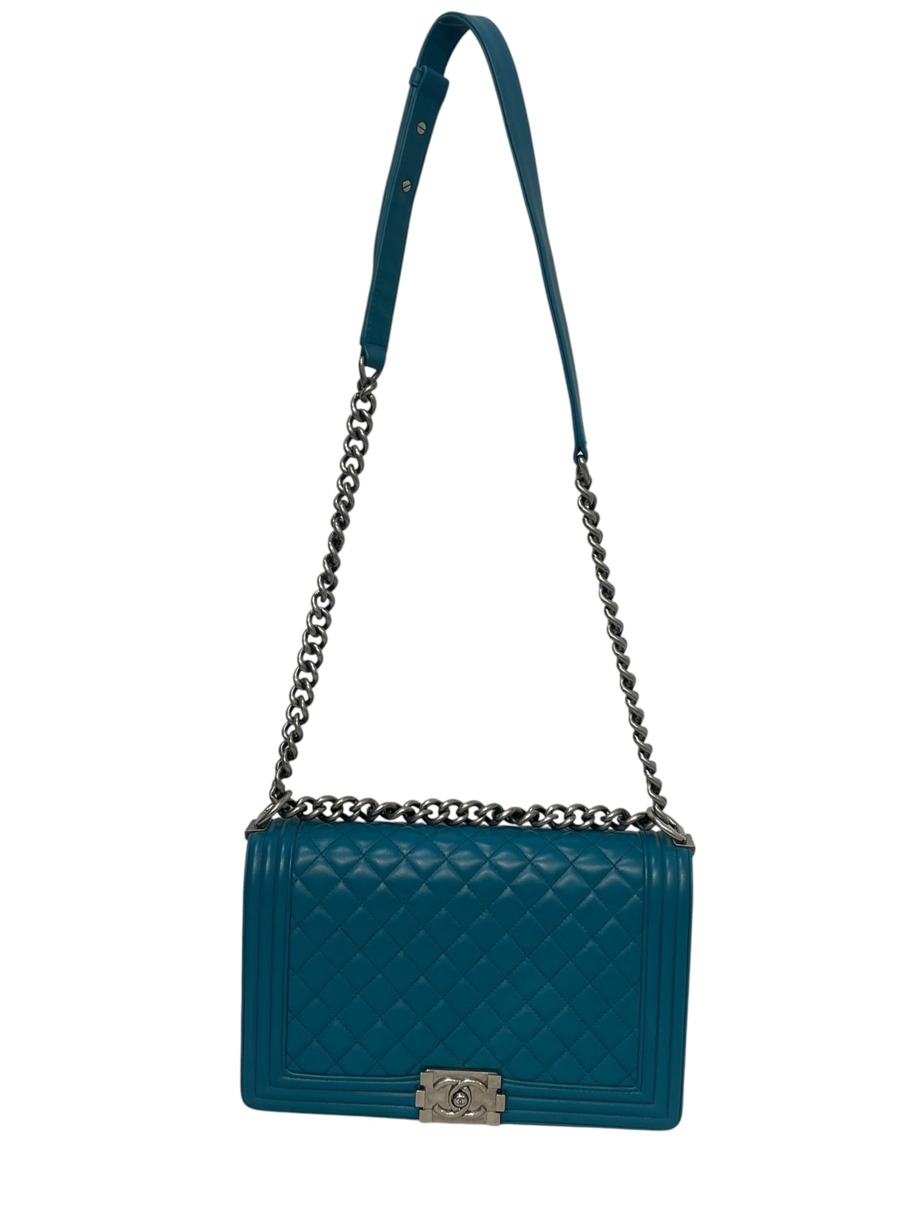 CHANEL/Hand Bag/Border/Lambskin/BLU/boy bag teal/gun metal view 1