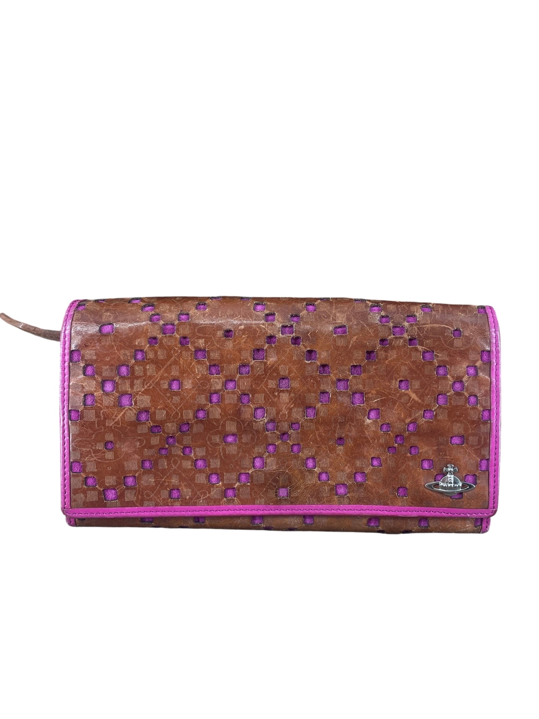 Vivienne Westwood/Long Wallet/Leather/BRW/Prple Inside Pink Squares view 1