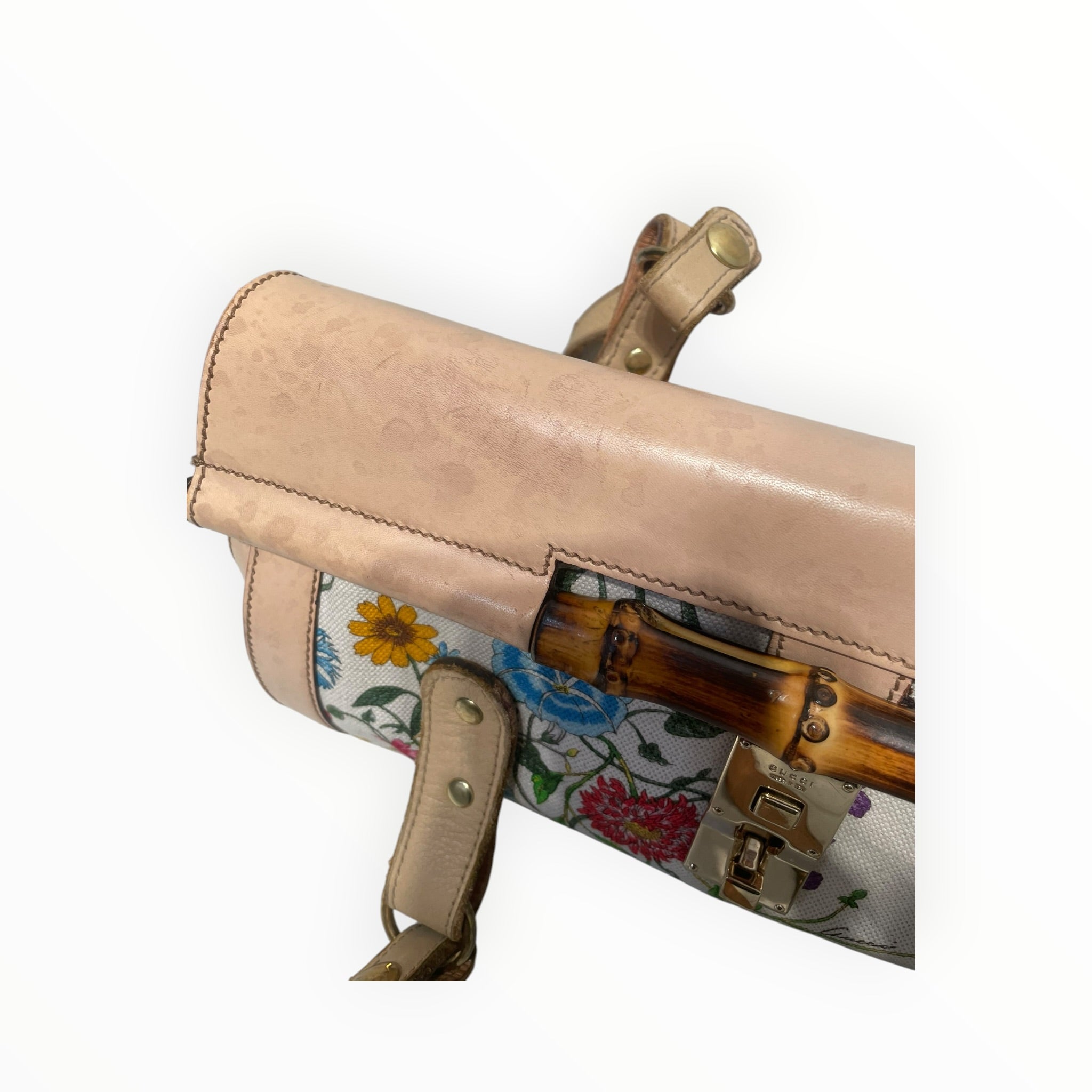 GUCCI/Hand Bag/Floral Pattern/Leather/BEG/canvas bamboo bullet bag view 4
