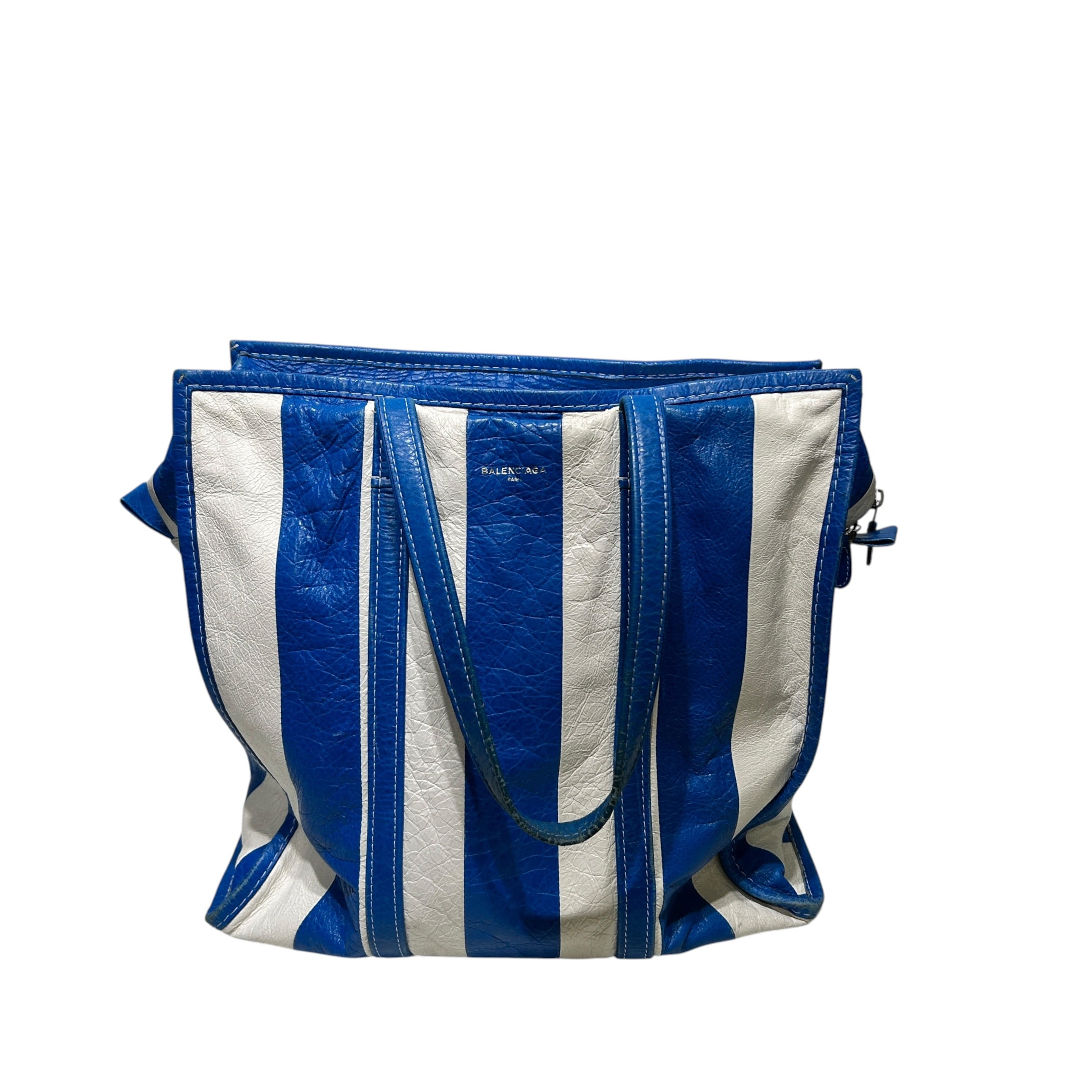 BALENCIAGA/Tote Bag/Stripe/Leather/BLU/bazaar tote view 1