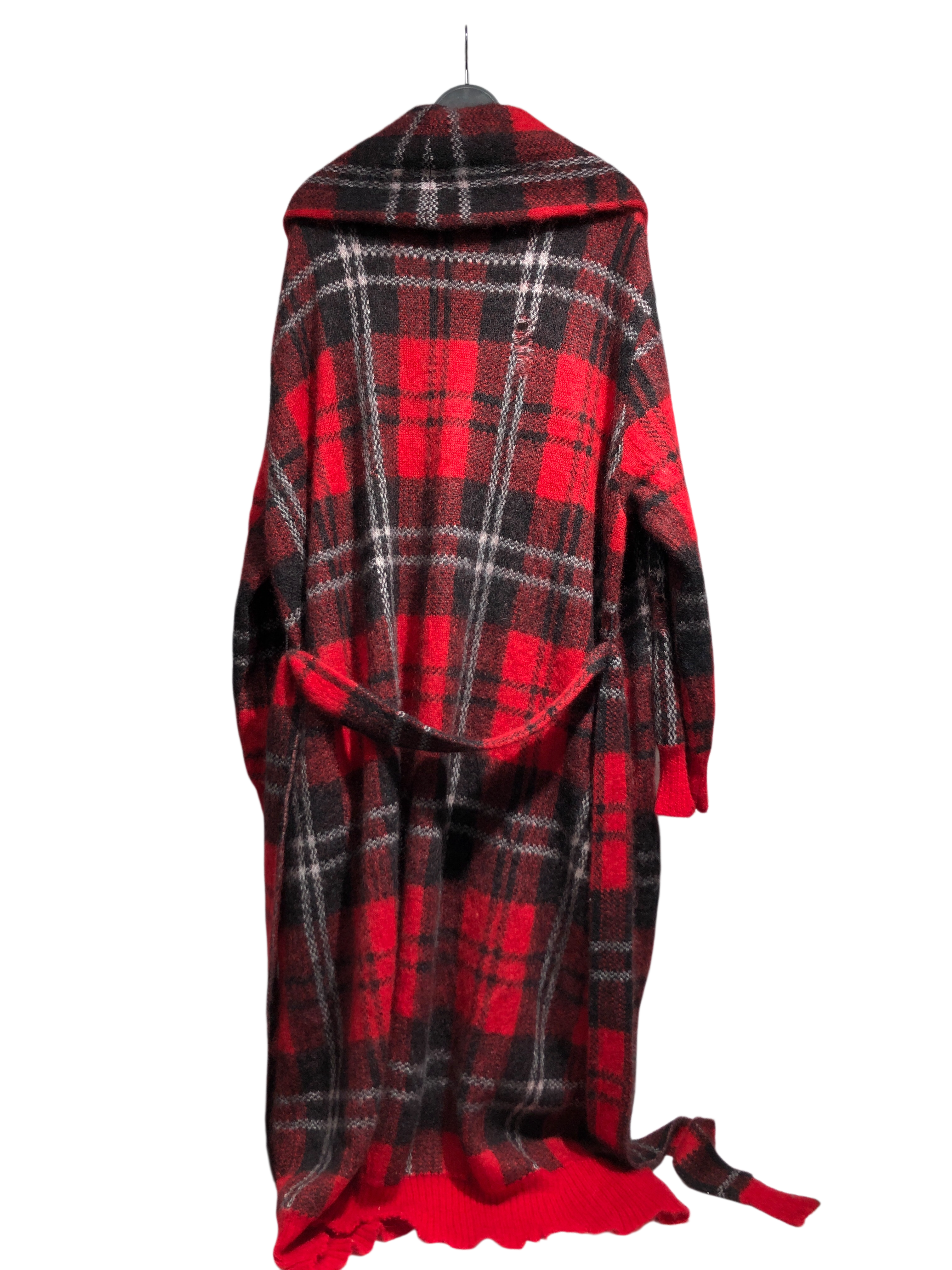 Alexander McQueen/Jacket/L/RED/Plaid/LONG DISTRESSED KNIT ROBE view 2