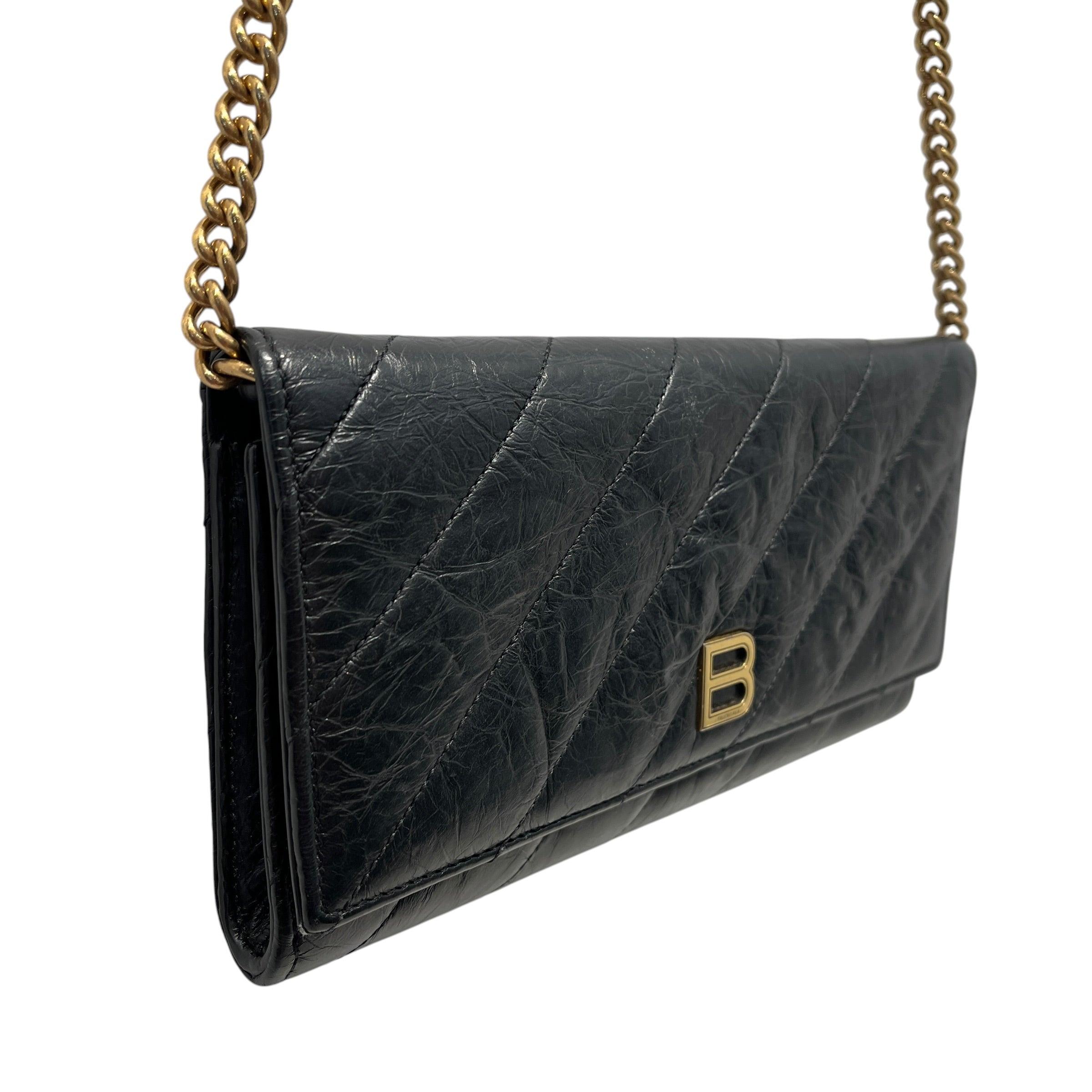 BALENCIAGA/Cross Body Bag/Leather/BLK/crush wallet on chain view 22