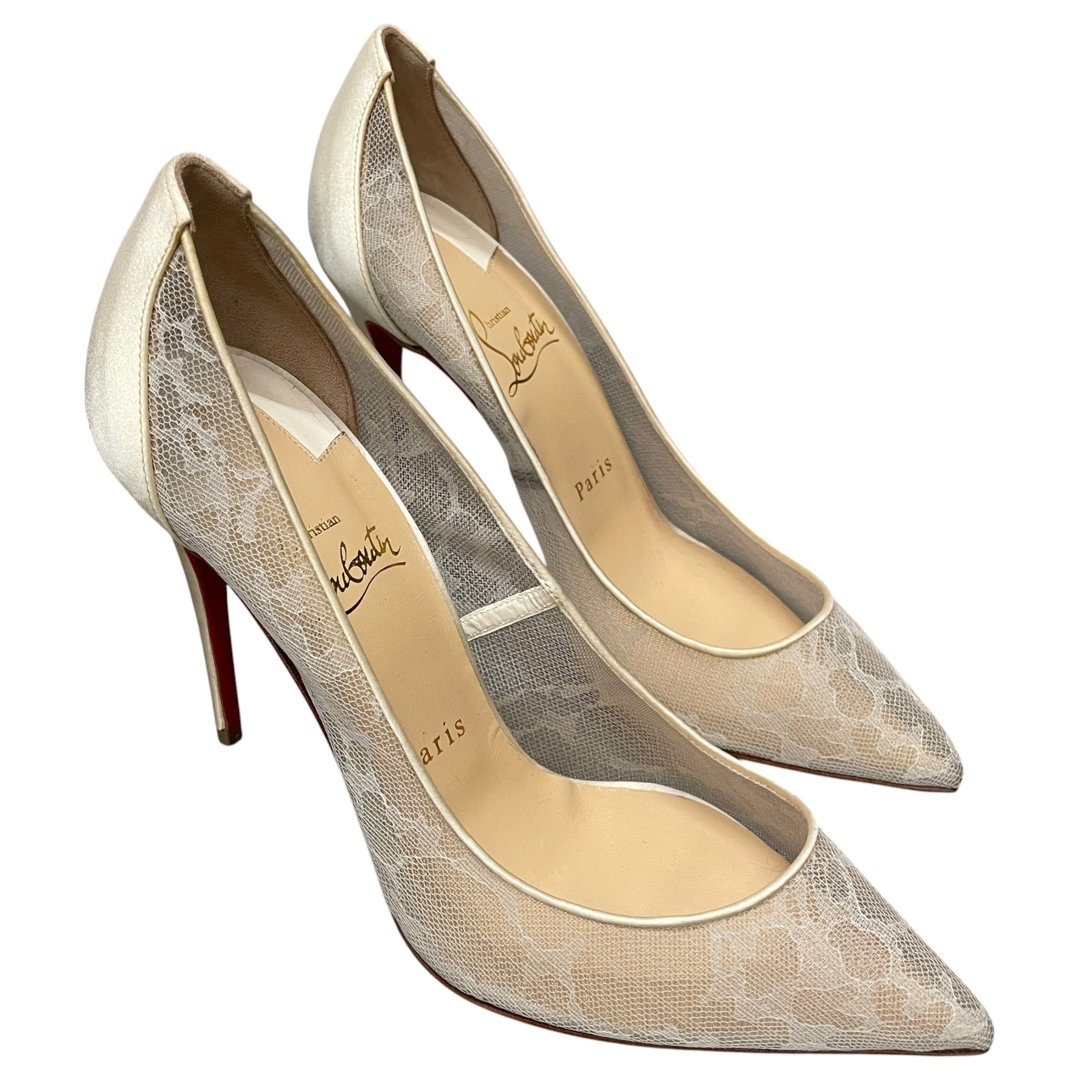Christian Louboutin/Heels/EU 37.5/Cotton/WHT/LACE RED BOTTOMS view 1