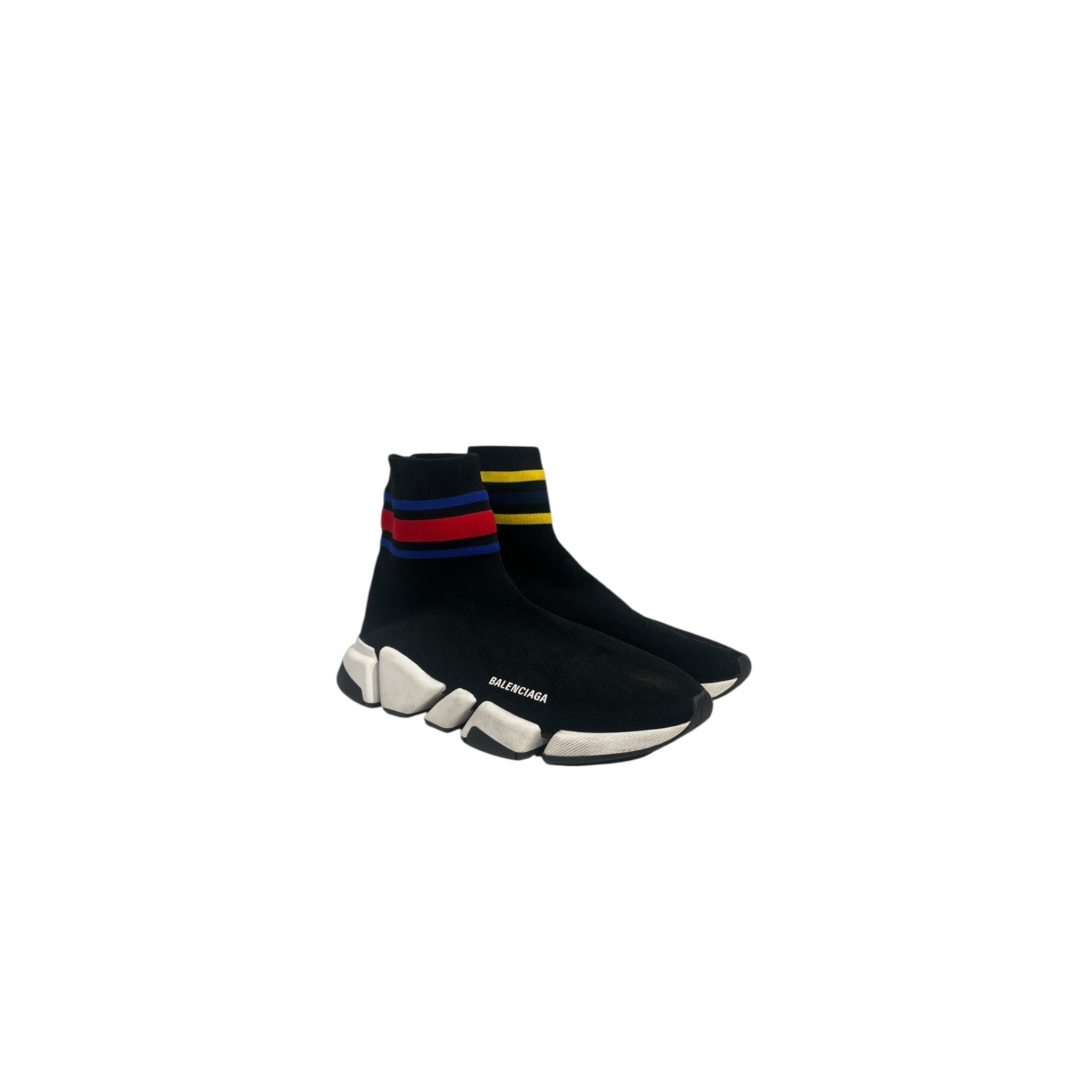BALENCIAGA/Hi-Sneakers/US 10/Cotton/BLK/SOCK/ YLW BLU STRIPE/ BLU RED view 1