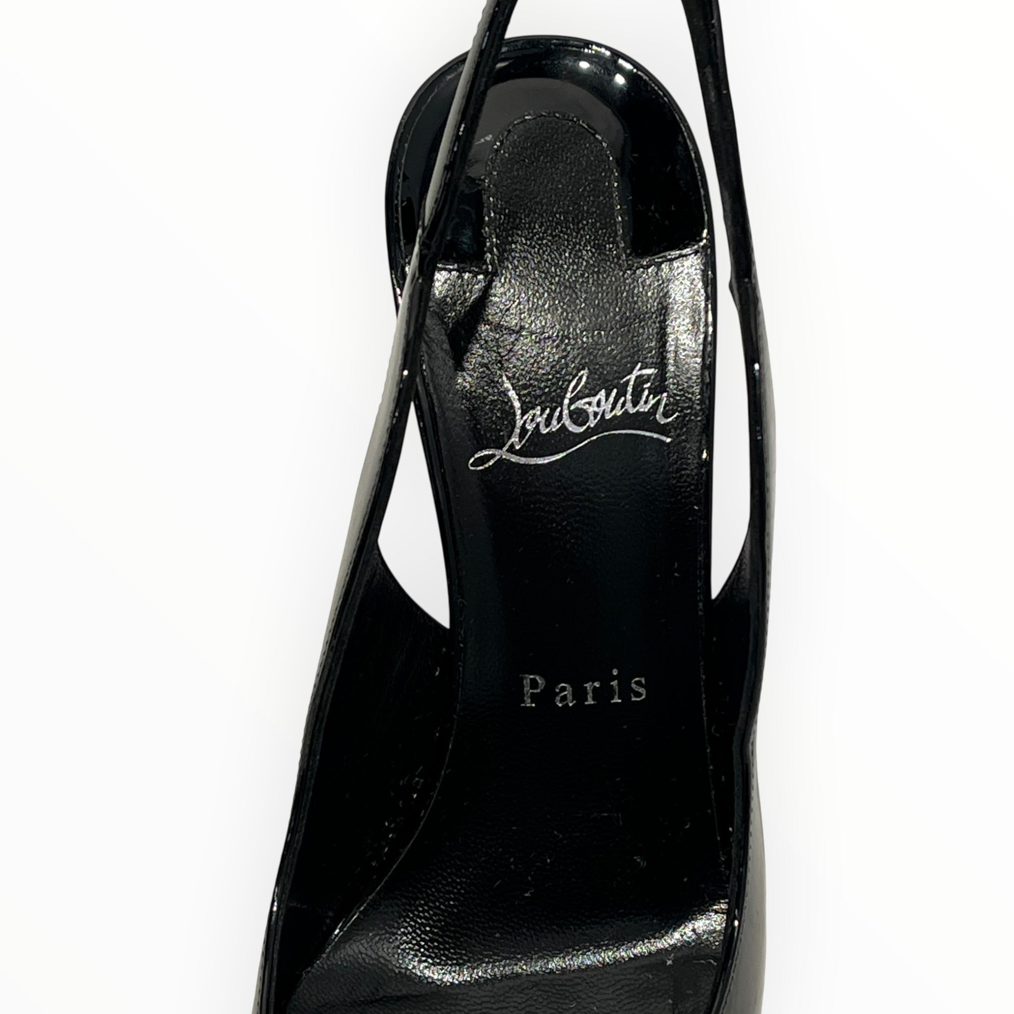 Christian Louboutin/Heels/EU 37/Leather/BLK/Hot chick sling/shinny leather view 3