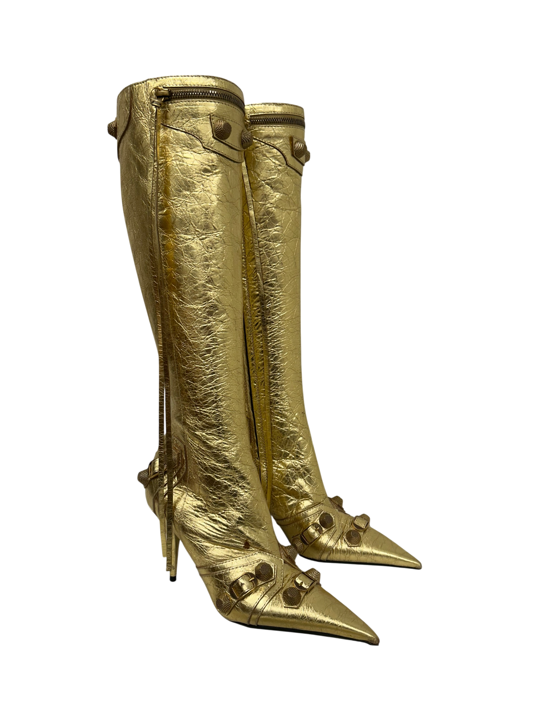 BALENCIAGA/Heels/EU 37/Lambskin/GLD/CRINCKLE BNWT CAGOLE HEEL view 3