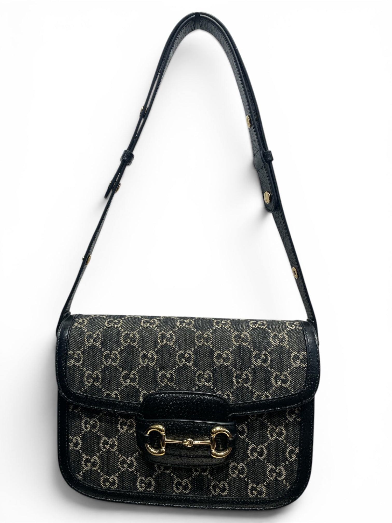 GUCCI/Cross Body Bag/Monogram/Leather/BLK/HORSEBIT 1955 view 1