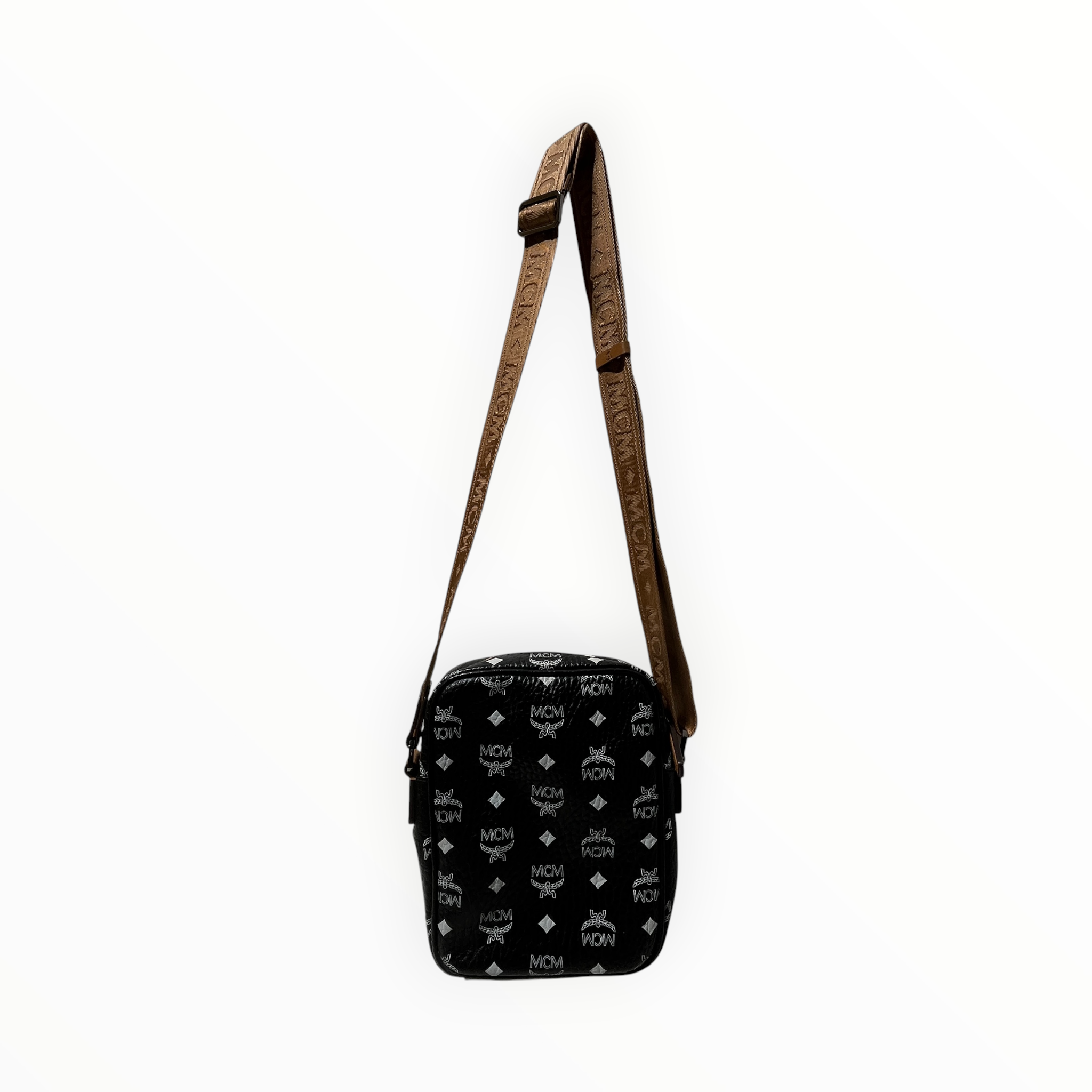 MCM/Cross Body Bag/Leather/BLK/brwn leather strap view 2