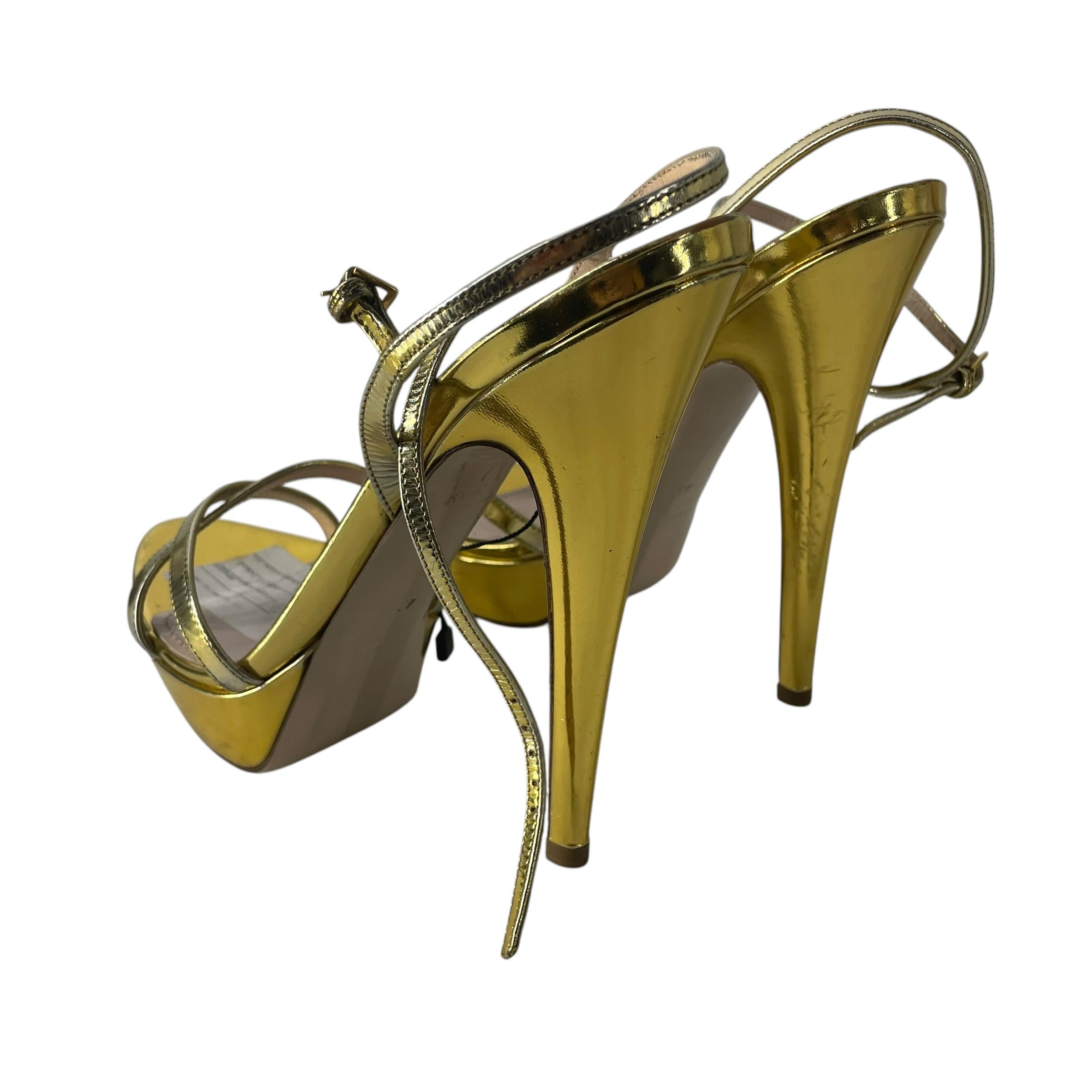 MIU MIU/Heels/EU 40/Leather/GLD/PATENT GOLD MINI PLATFORM HEEL view 2