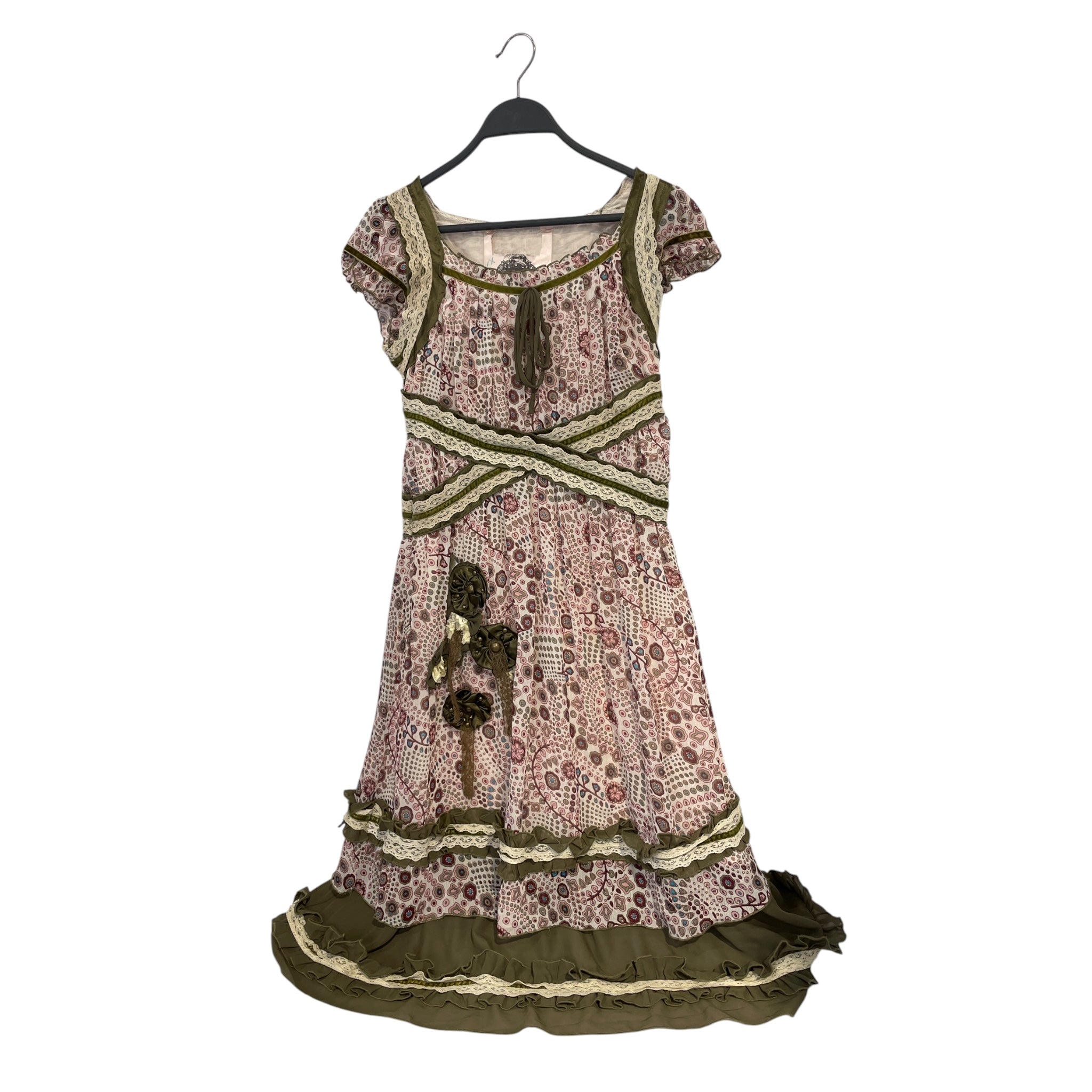 FOR LADY/SS Dress/All Over Print/Silk/PNK/GRN LACE ACROSS, BELL view 1
