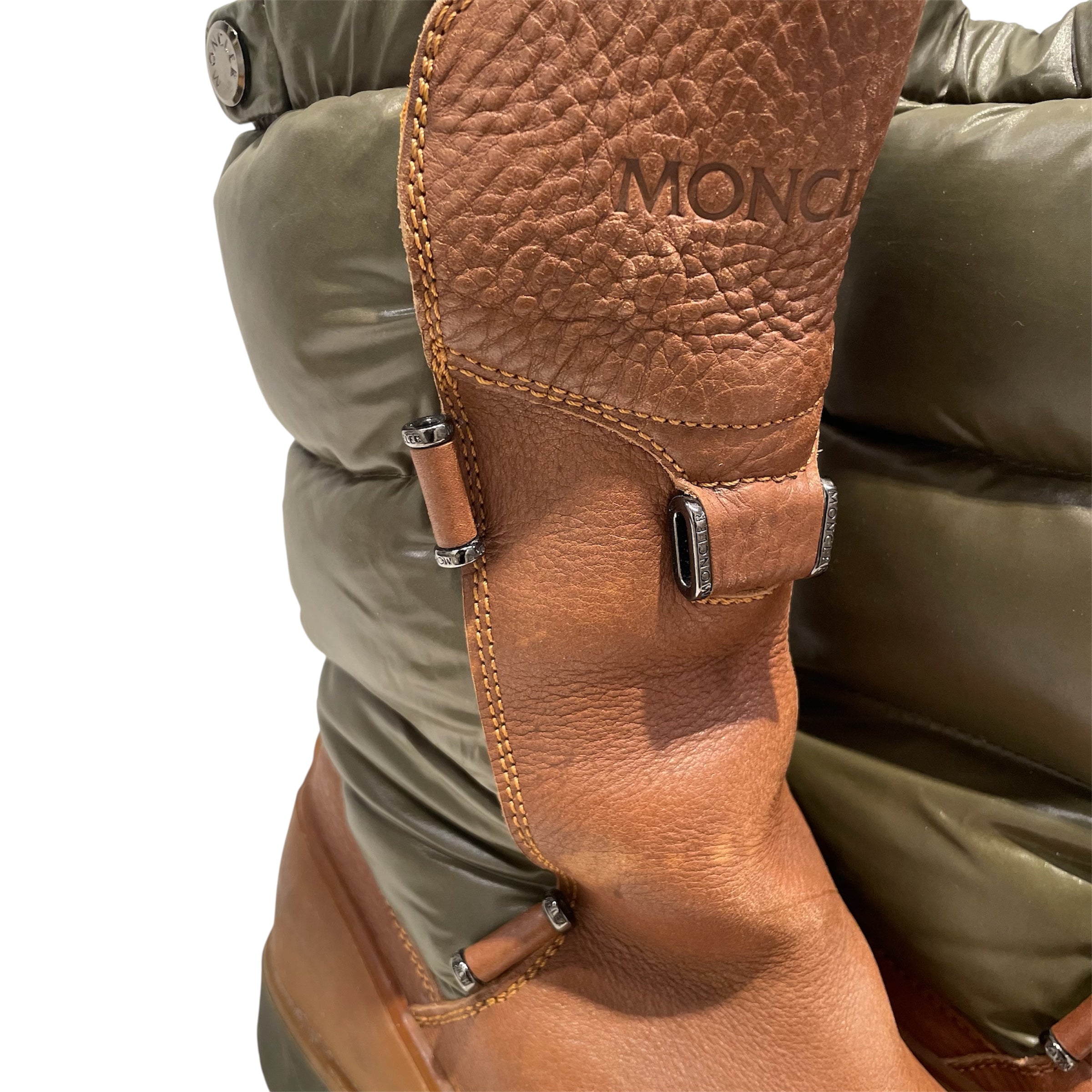 MONCLER/Pull-On Boots/US 8.5/Leather/BRW/BROWN/GRN PUFFER BOOTS view 5
