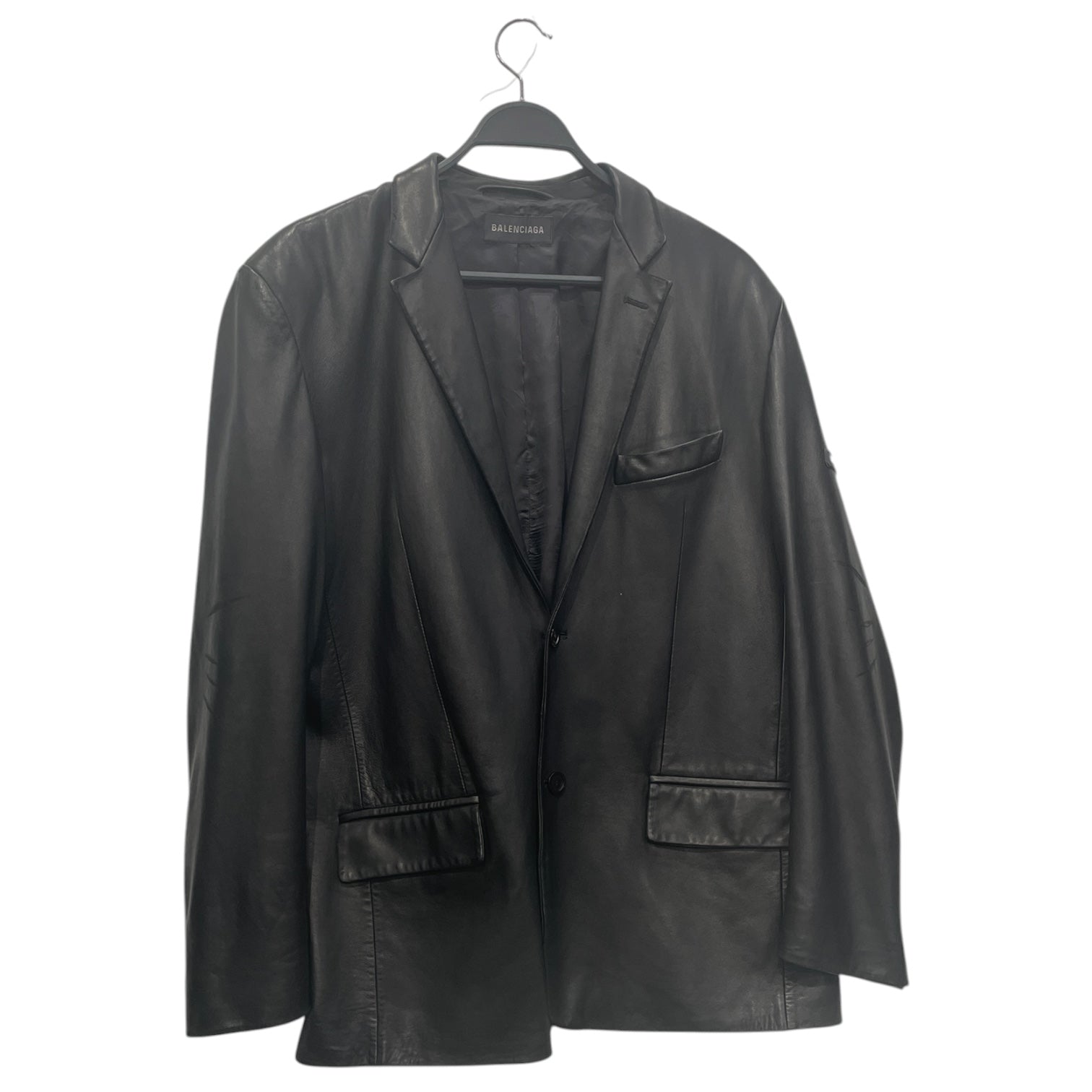 BALENCIAGA/Leather Jkt/42/Leather/BLK/LOGO PATCH LAMBSKIN BLAZER view 1