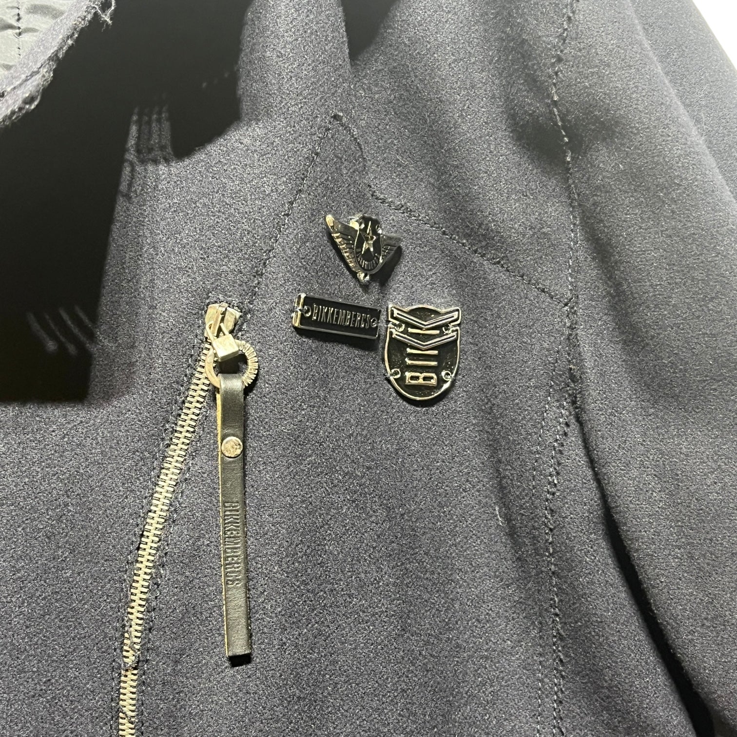 BIKKEMBERGS/Trench Coat/54/Wool/NVY/Distressed Zip Wool Coat Pins view 3