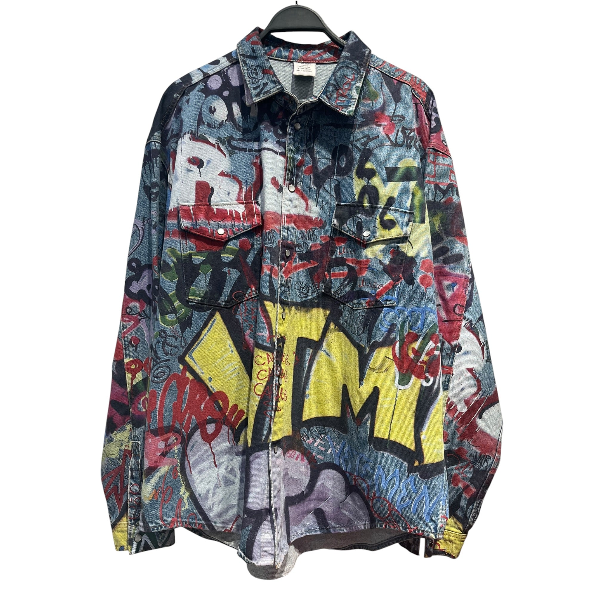 VETEMENTS/LS Shirt/L/Denim/MLT/All Over Print/graffiti view 1