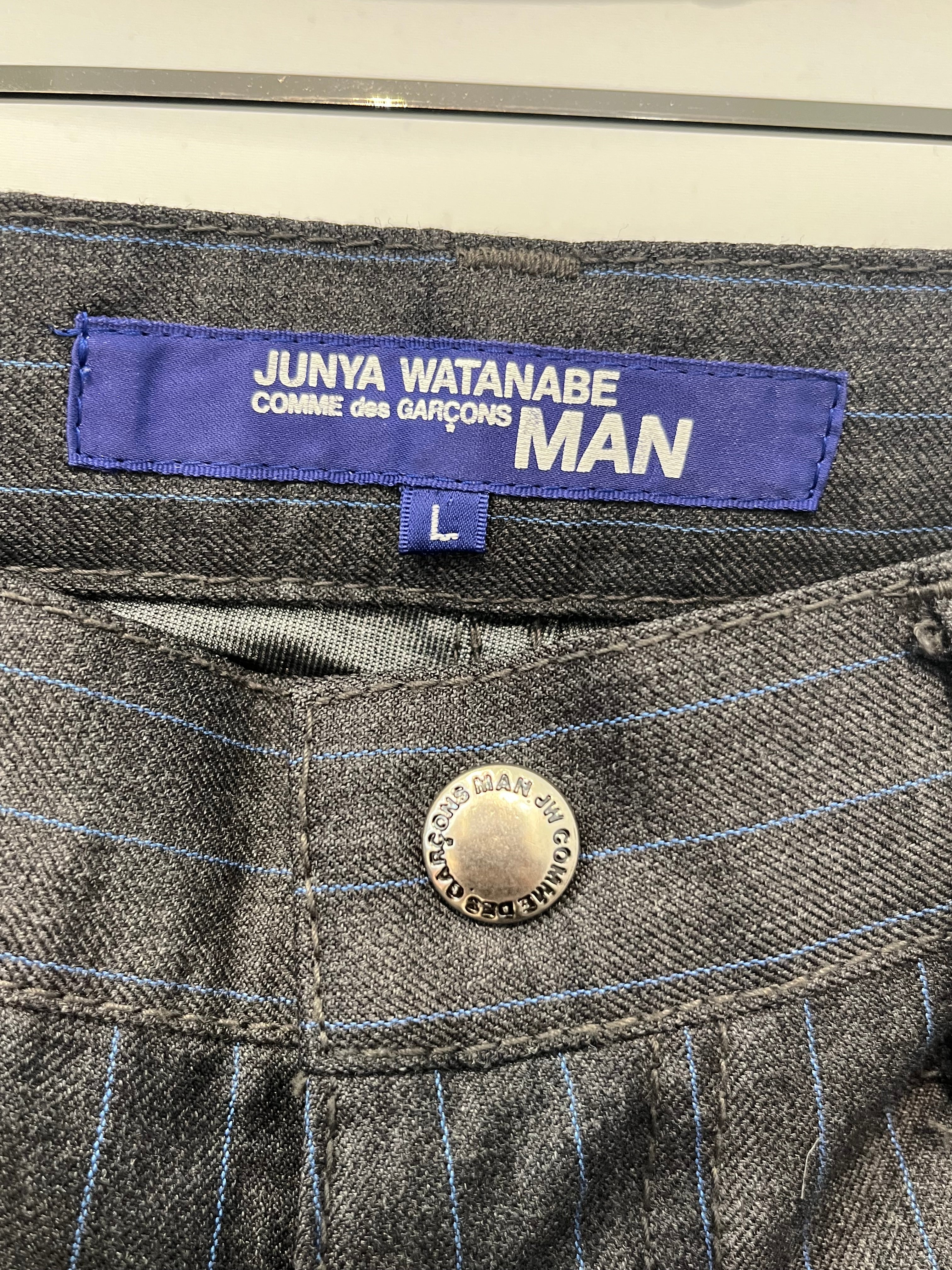 JUNYA WATANABE COMME des GARCONS/Straight Pants/L/Stripe/Wool/GRY/WP-P023 BLUE STRIPES ZIP PCKTS view 3