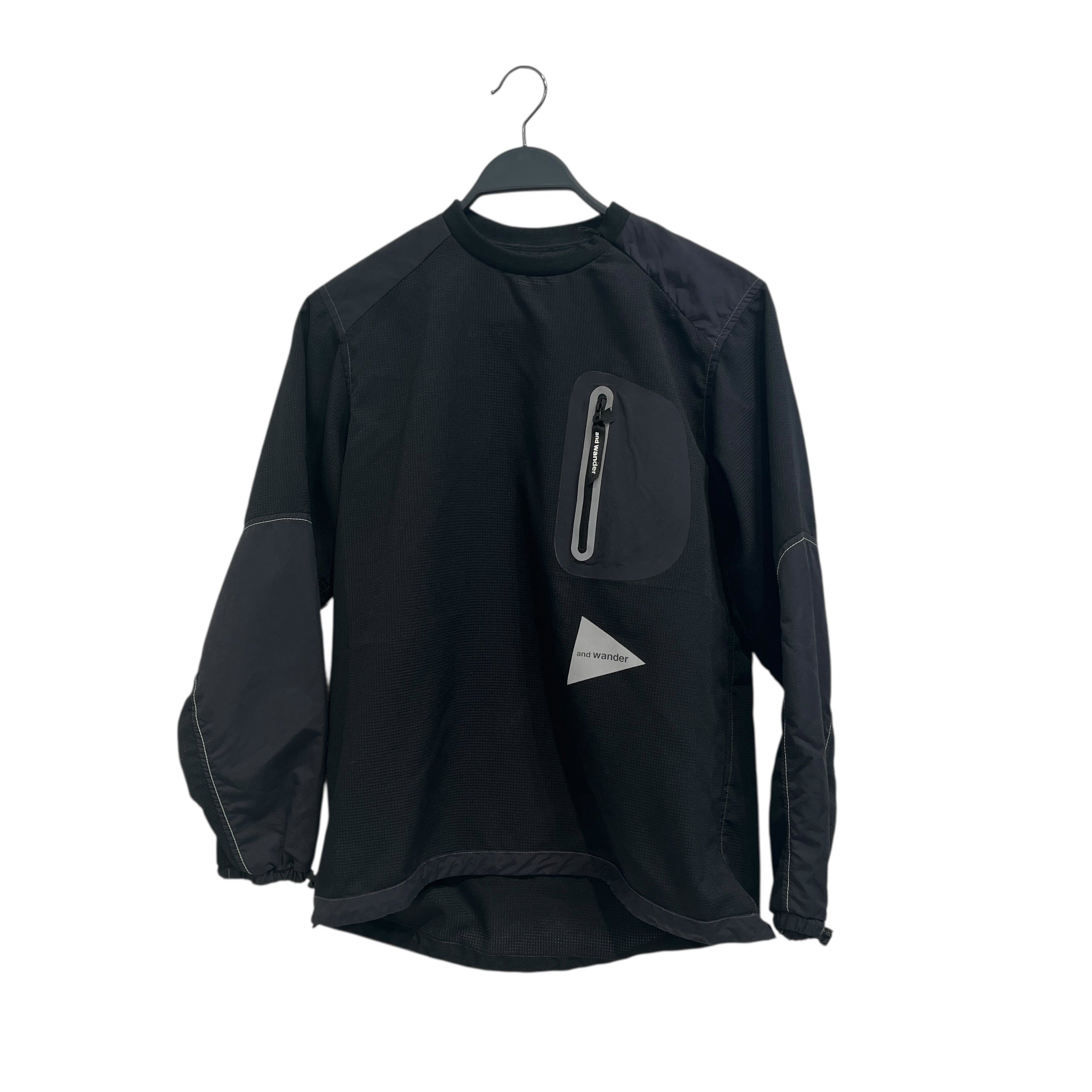and wander/LS T-Shirt/2/Polyester/BLK/chest pocket view 1