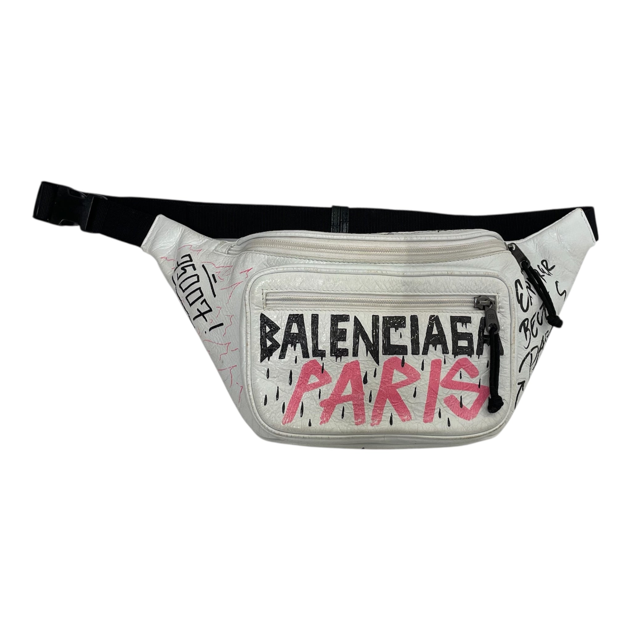 BALENCIAGA/Fanny Pack/Leather/WHT/Balenciaga paris graffiti view 1