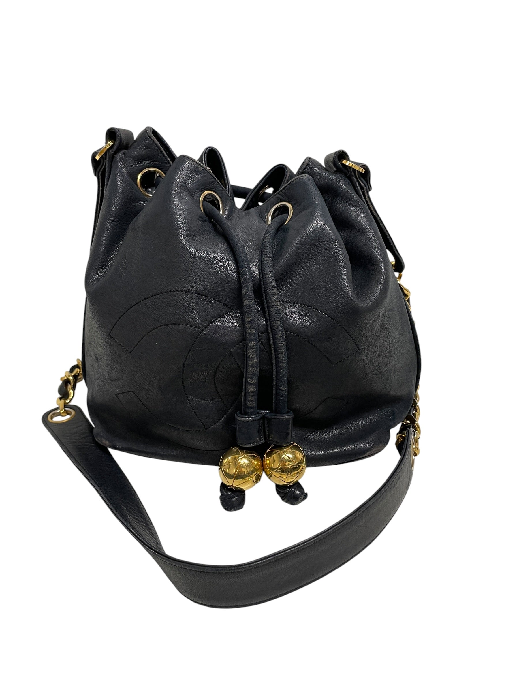 CHANEL/Cross Body Bag/Leather/BLK/GOLD BALLS W/DRAWSTRING view 4