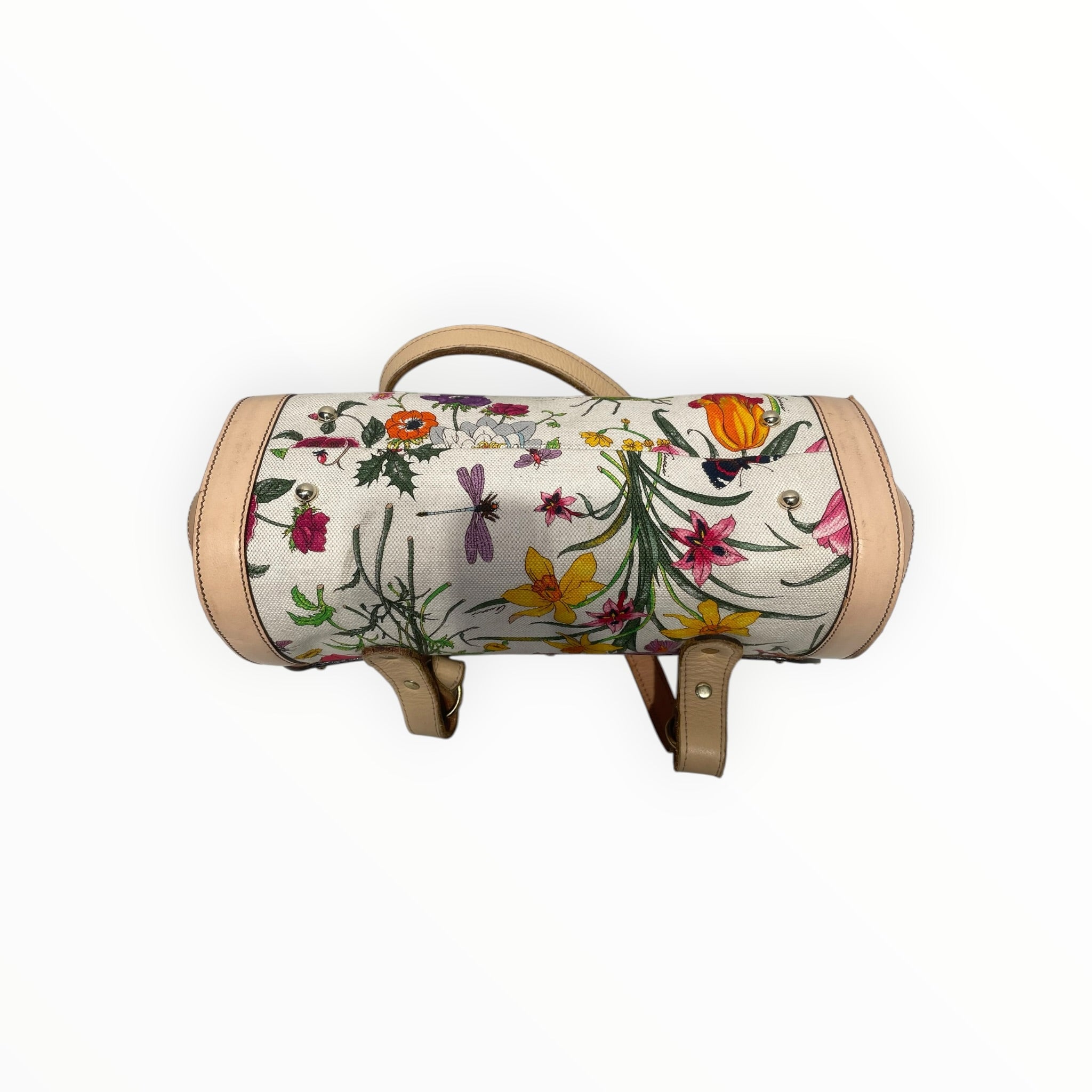 GUCCI/Hand Bag/Floral Pattern/Leather/BEG/canvas bamboo bullet bag view 7