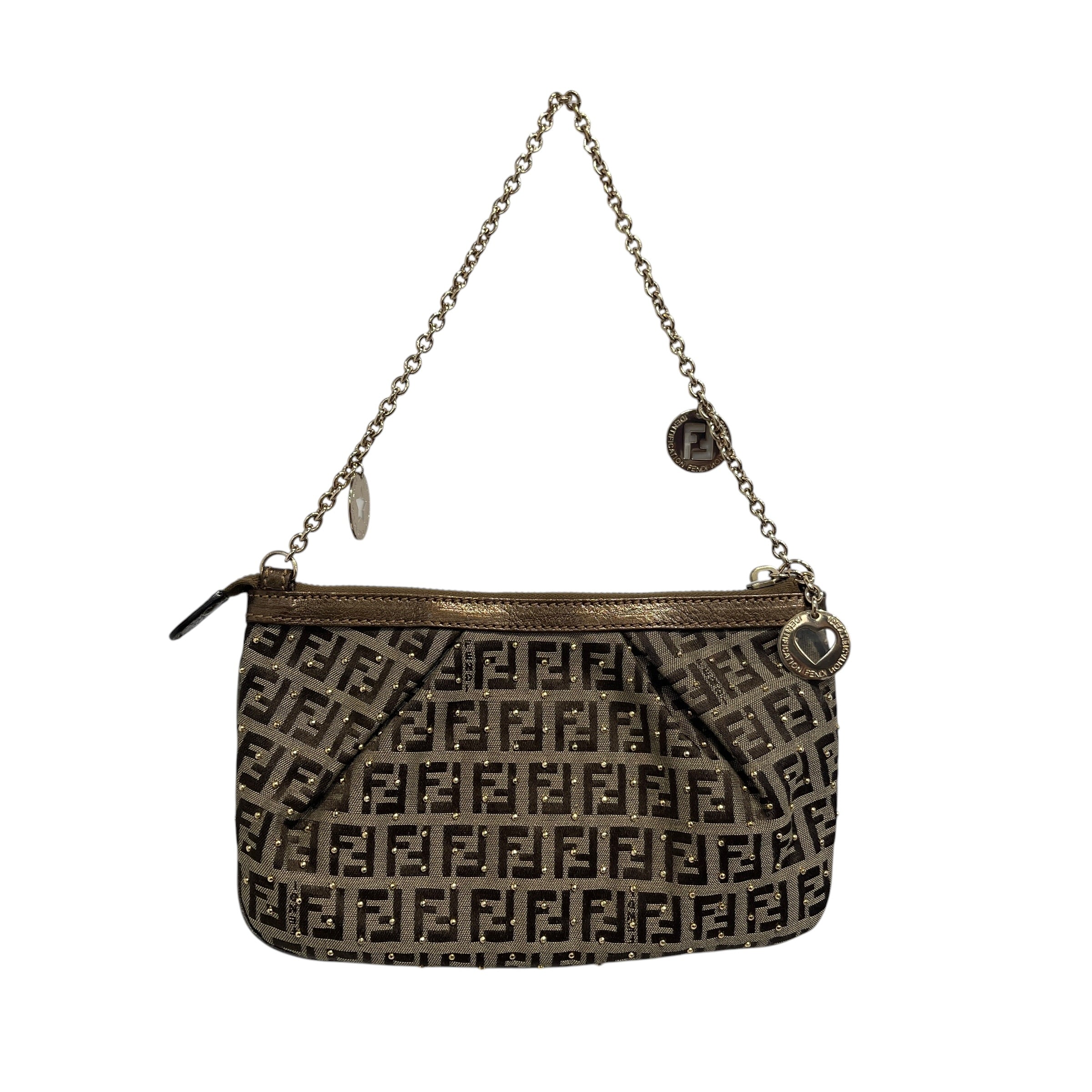 FENDI/Hand Bag/All Over Print/Cotton/BRW/Gold studded monogram fendi pr view 2