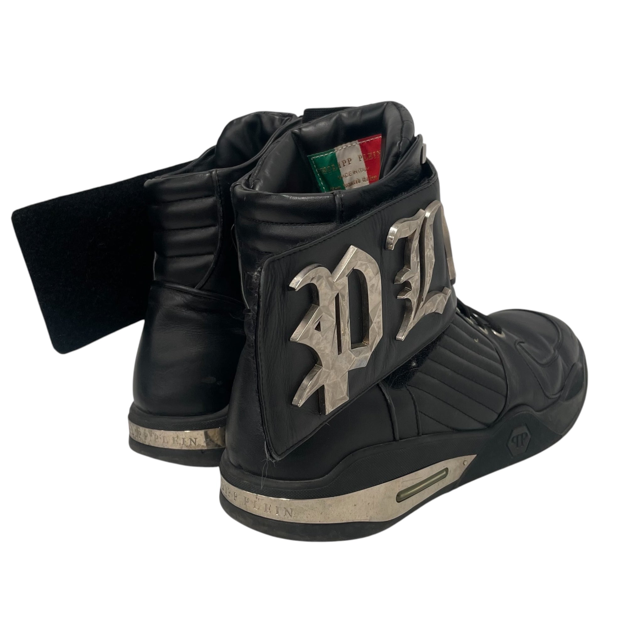 PHILIPP PLEIN/Hi-Sneakers/US 11/Leather/BLK/STUDDED/ STRAP/ SILVER view 2