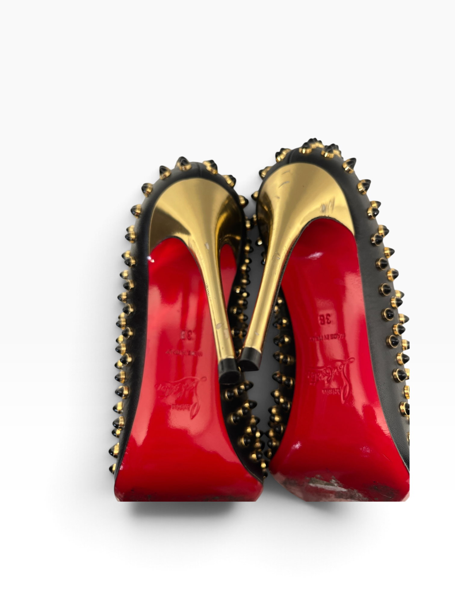 Christian Louboutin/Heels/EU 38/Leather/BLK/Gold Stud Follies Cabo Pump view 5