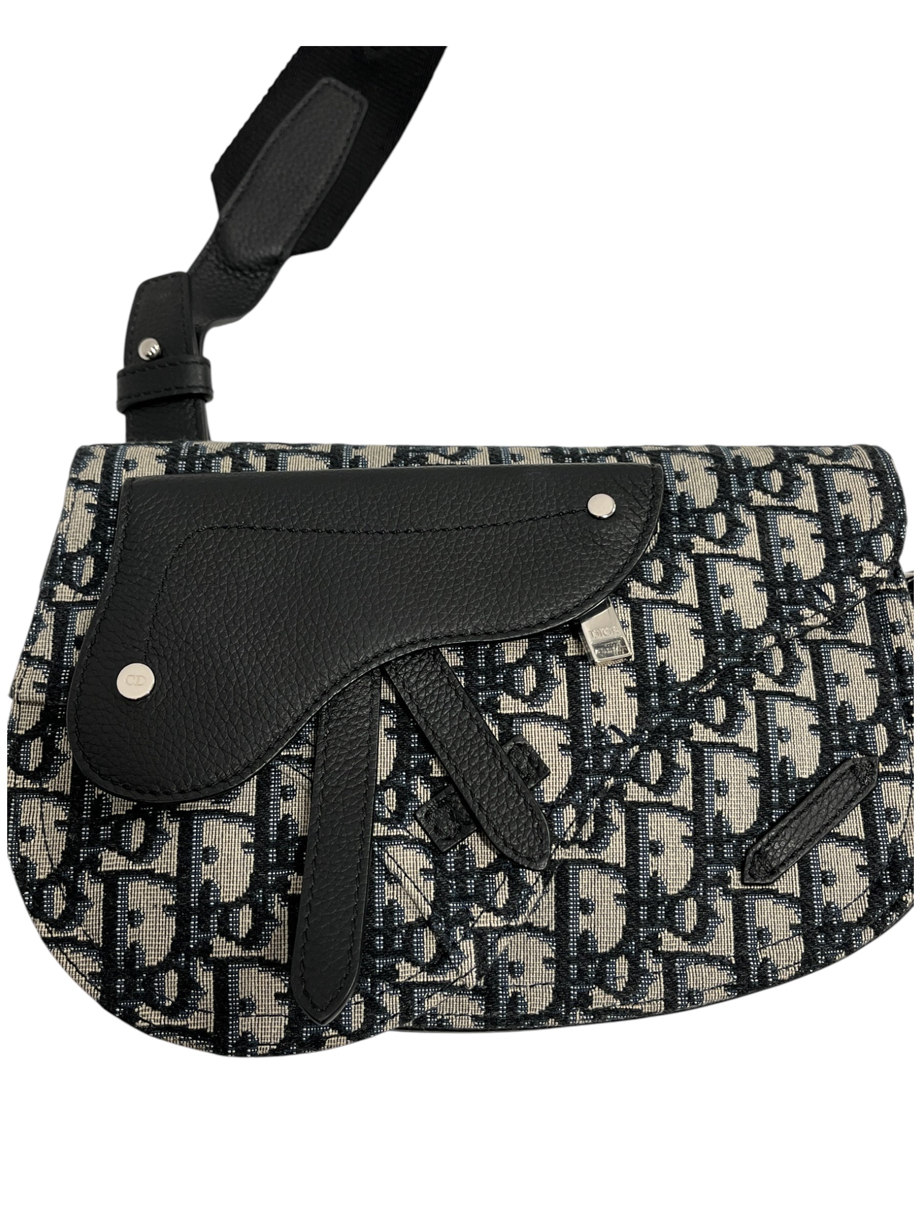 Christian Dior/Cross Body Bag/Monogram/Cotton/BLK/OBLIQUE JACQUARD SADDLE BAG view 3
